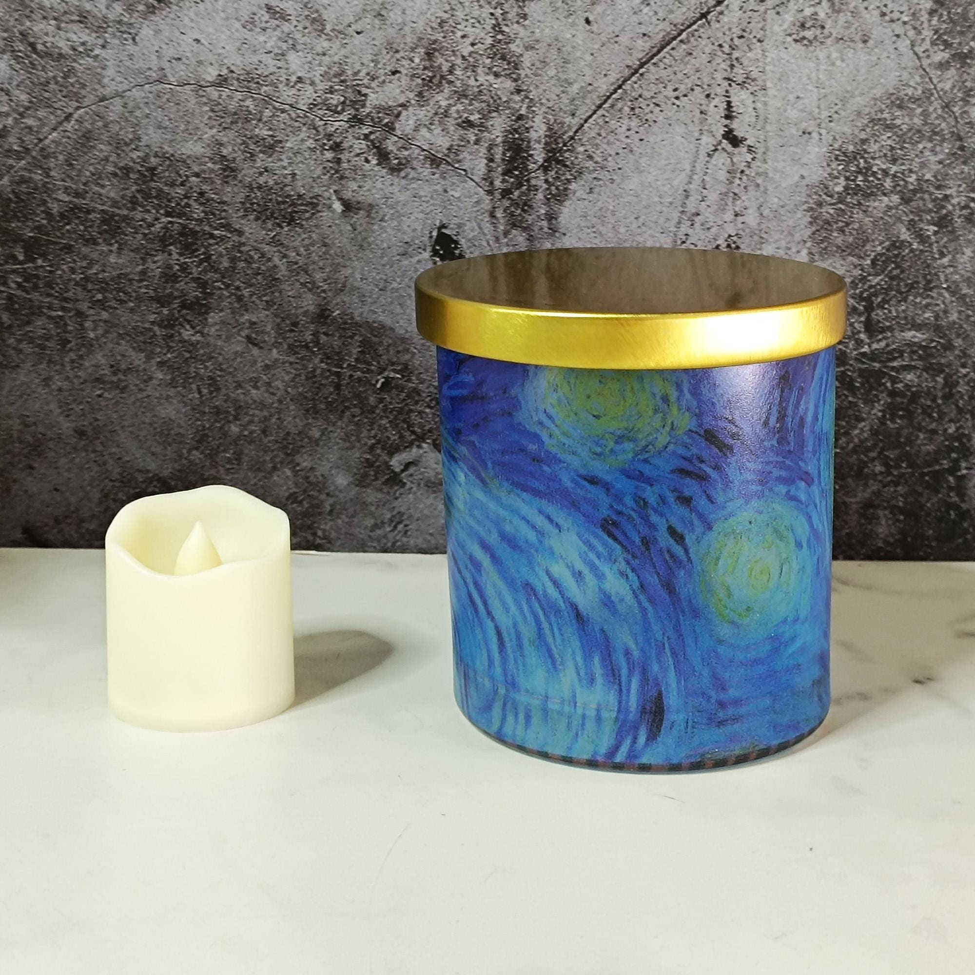 Van Gogh Glass Night Light,Starry Night LED Art Lamp,Flameless Tea Light Holder,Home Decor Retro Decor Dinner