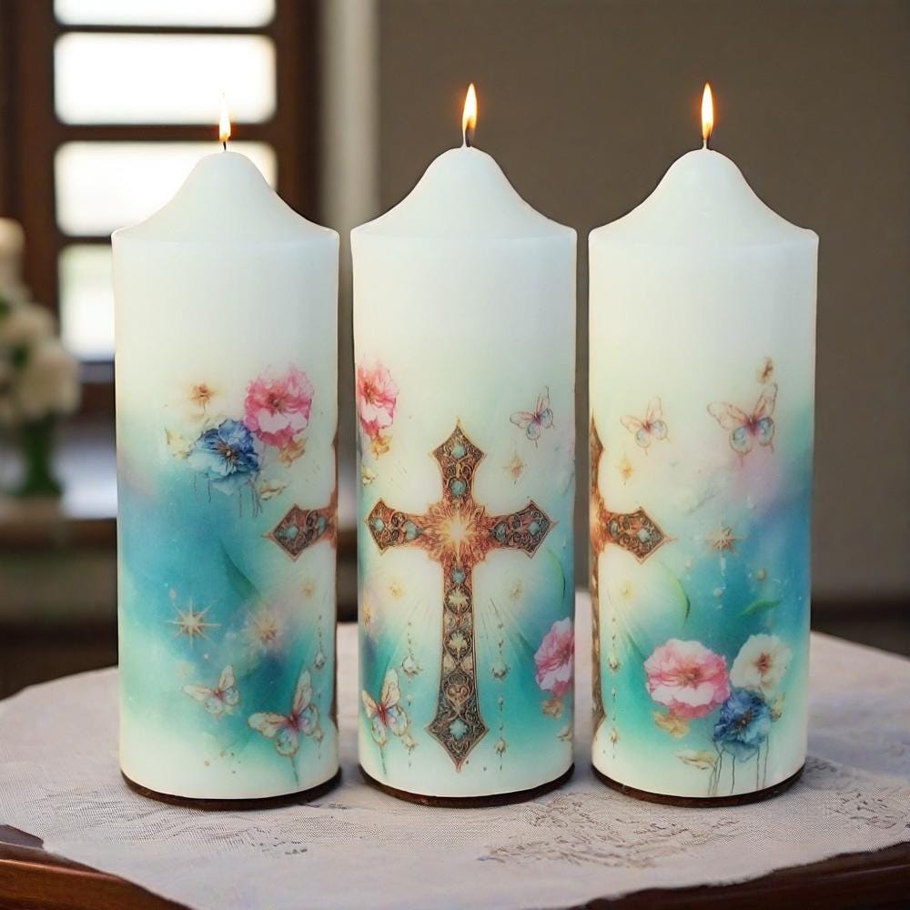 Personalized Baptism Pillar Candle: Christening Keepsake with Cross