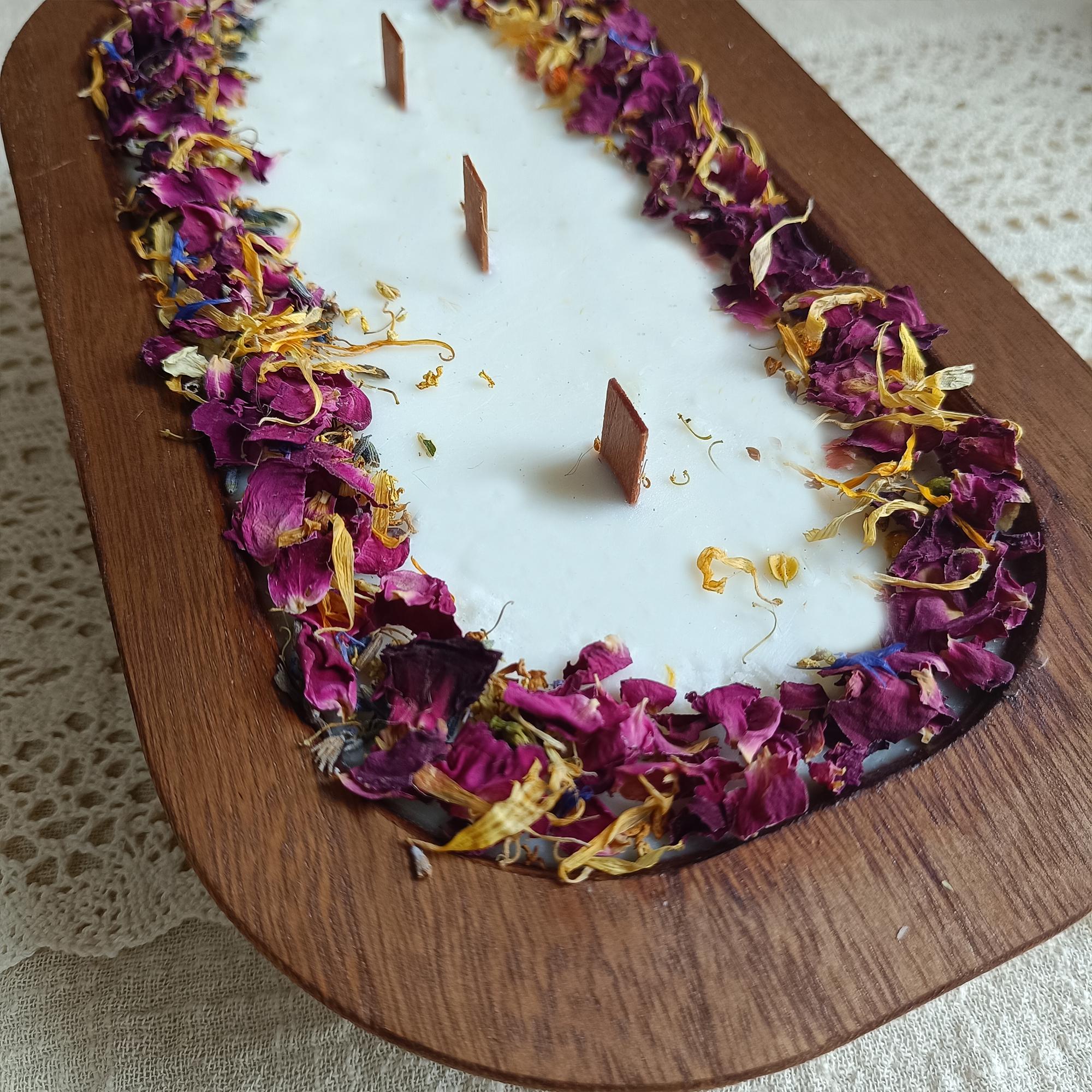 Dried Flower Dough Bowl Candle: Spiced Orange Cinnamon Chai Scented Soy Wax