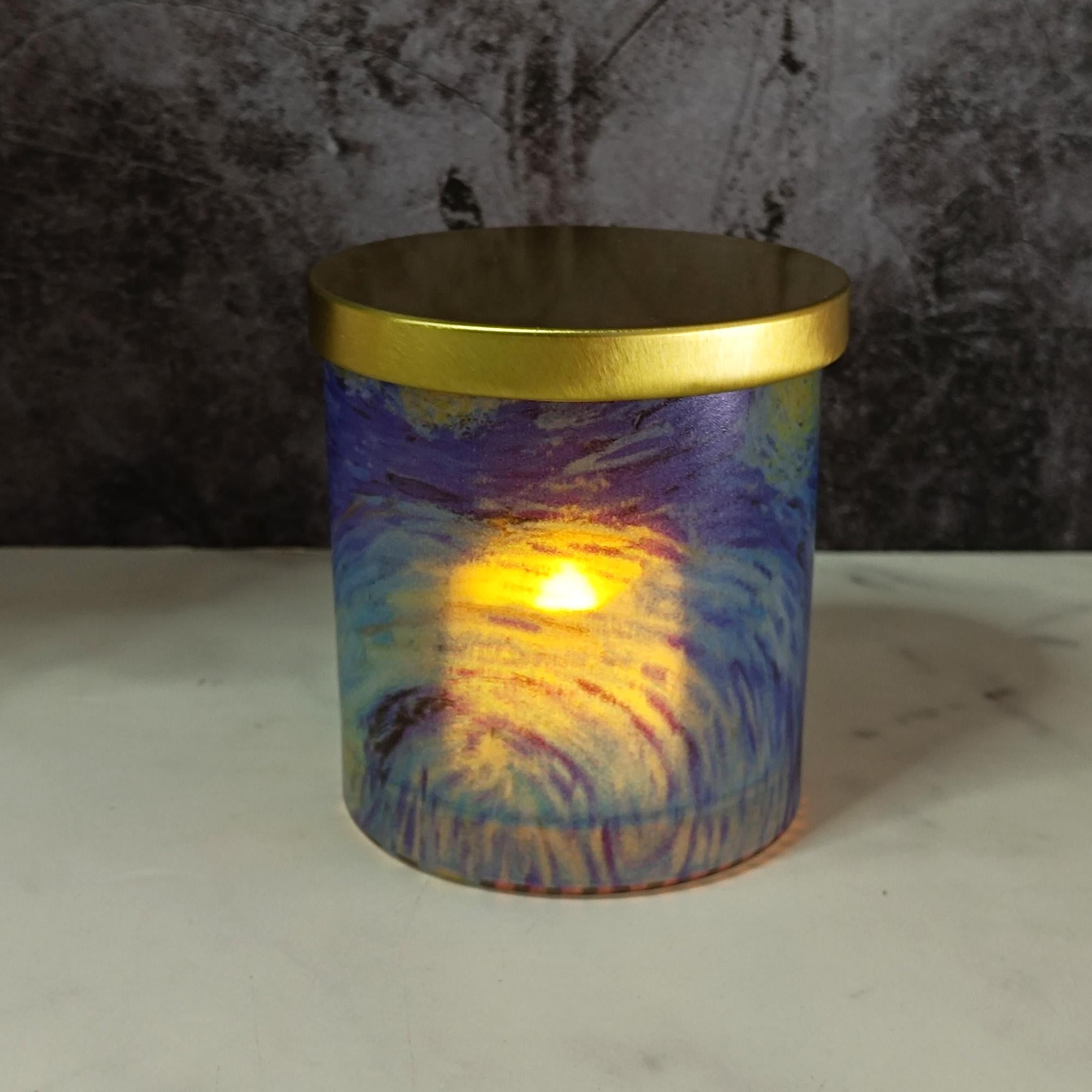 Van Gogh Glass Night Light,Starry Night LED Art Lamp,Flameless Tea Light Holder,Home Decor Retro Decor Dinner