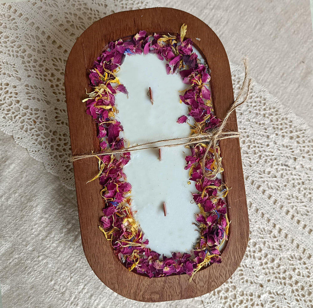 Dried Flower Dough Bowl Candle: Spiced Orange Cinnamon Chai Scented Soy Wax