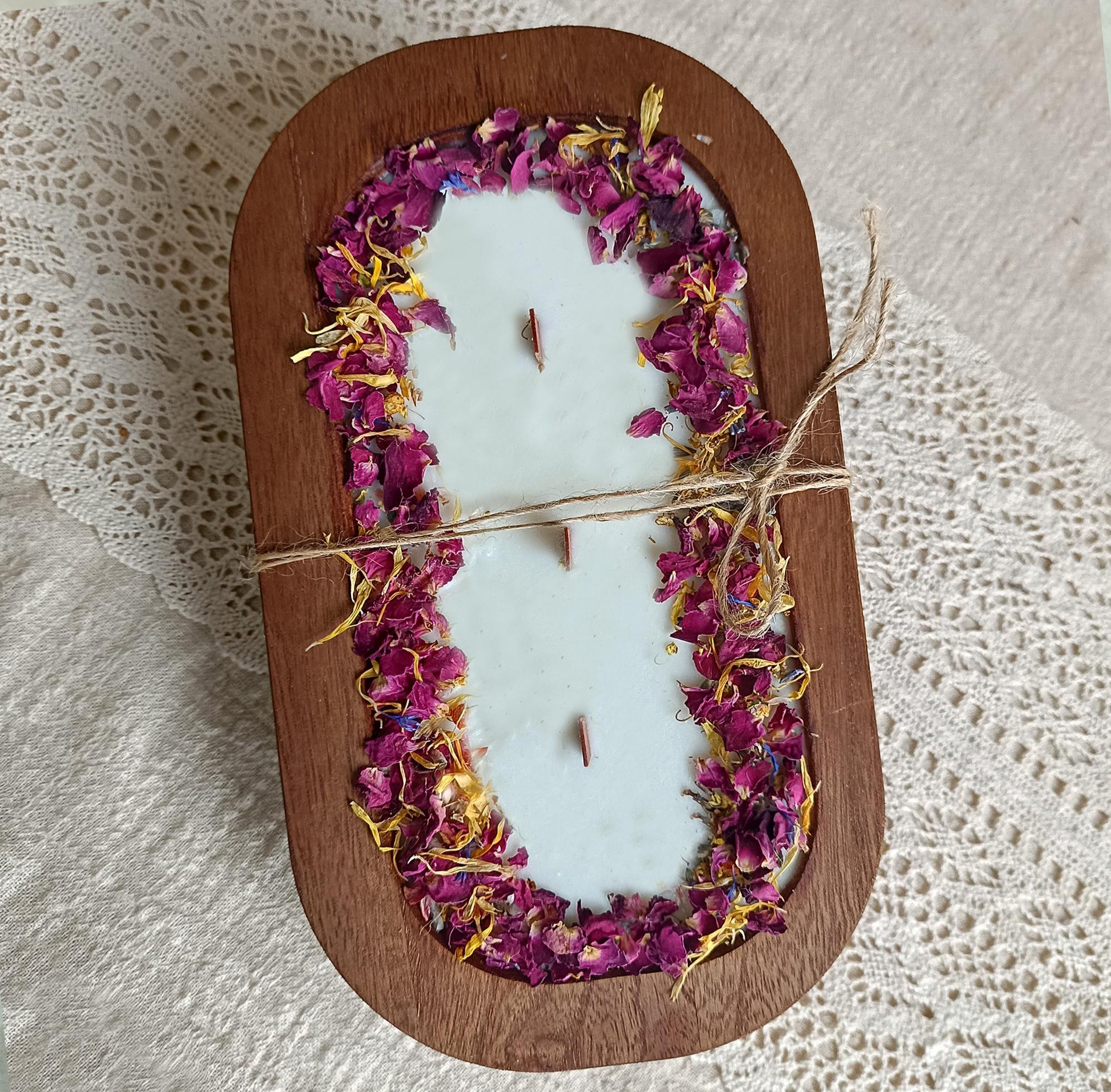 Dried Flower Dough Bowl Candle: Spiced Orange Cinnamon Chai Scented Soy Wax
