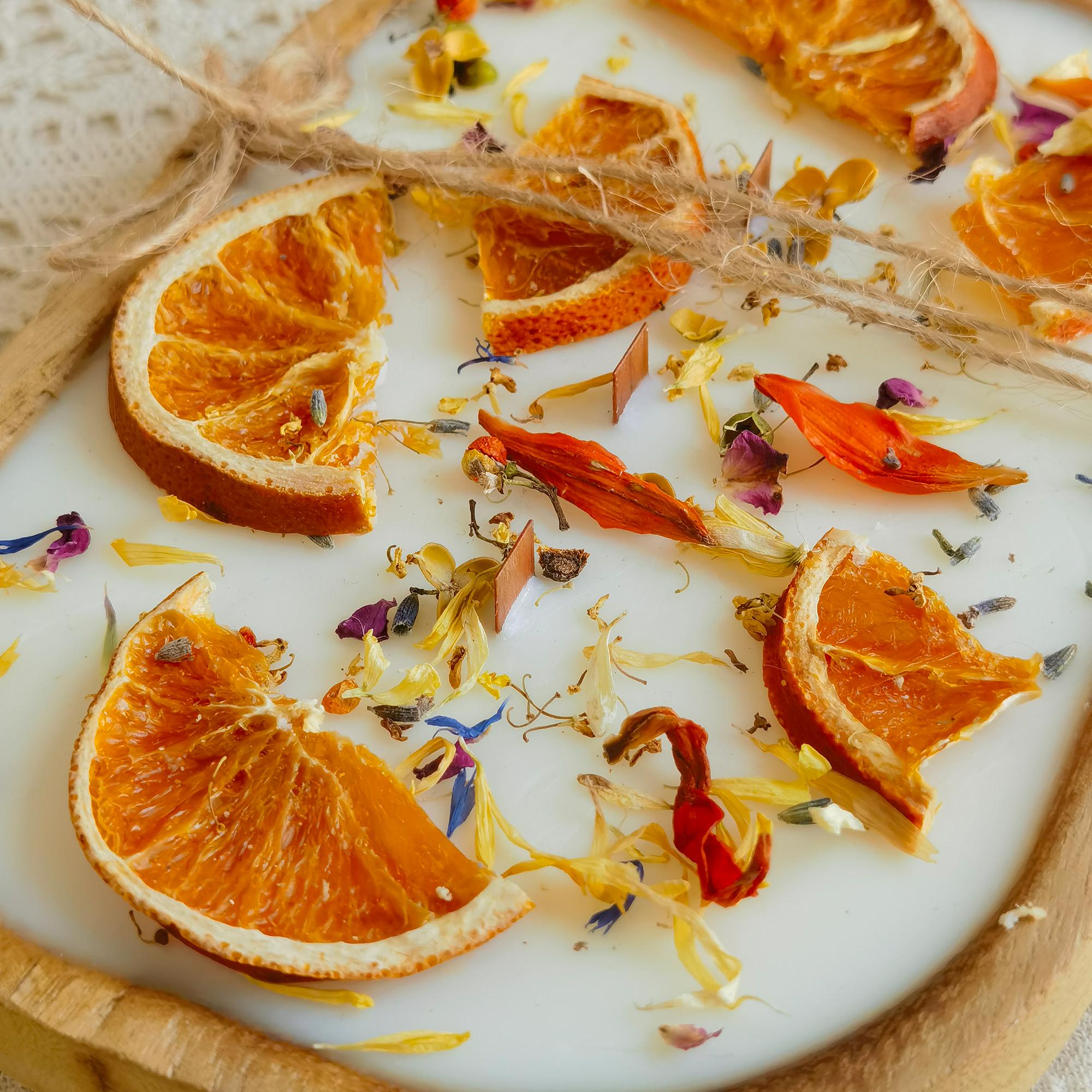 Orange Cinnamon Dough Bowl Candle: 3-Wick Soy Wax, Reclaimed Wood