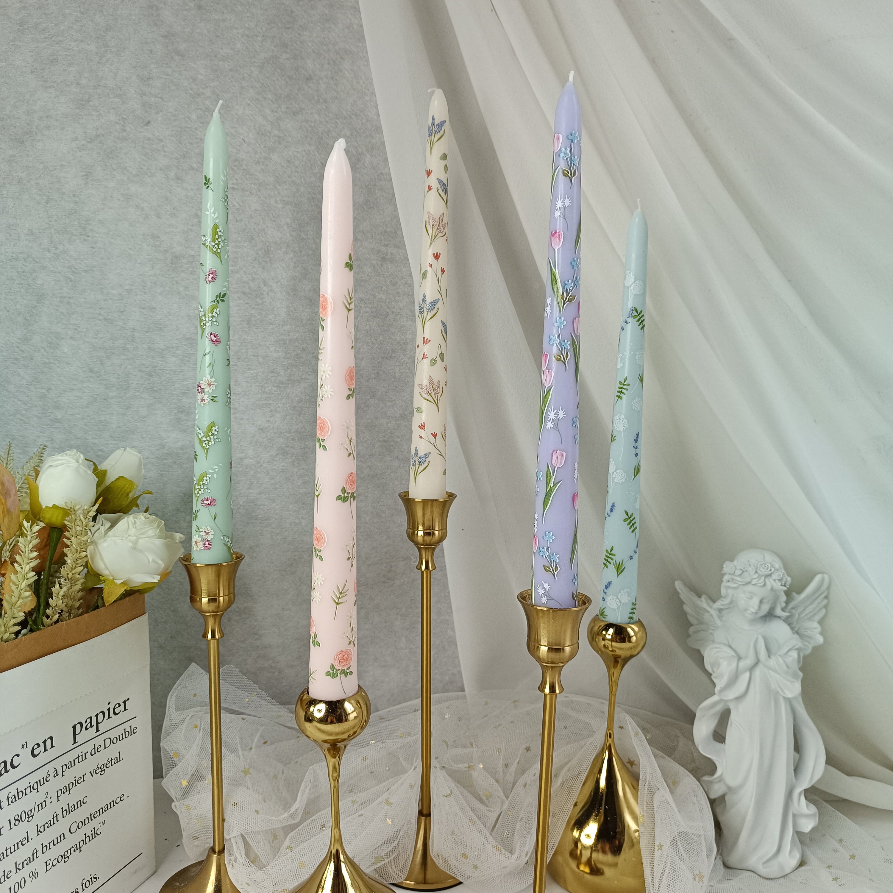 Valentine's Day Spiral Candle Sticks Printed Candlestick, 1pc Twisted Candlesticks,Colorful flowers with fragrance,Wedding Candles