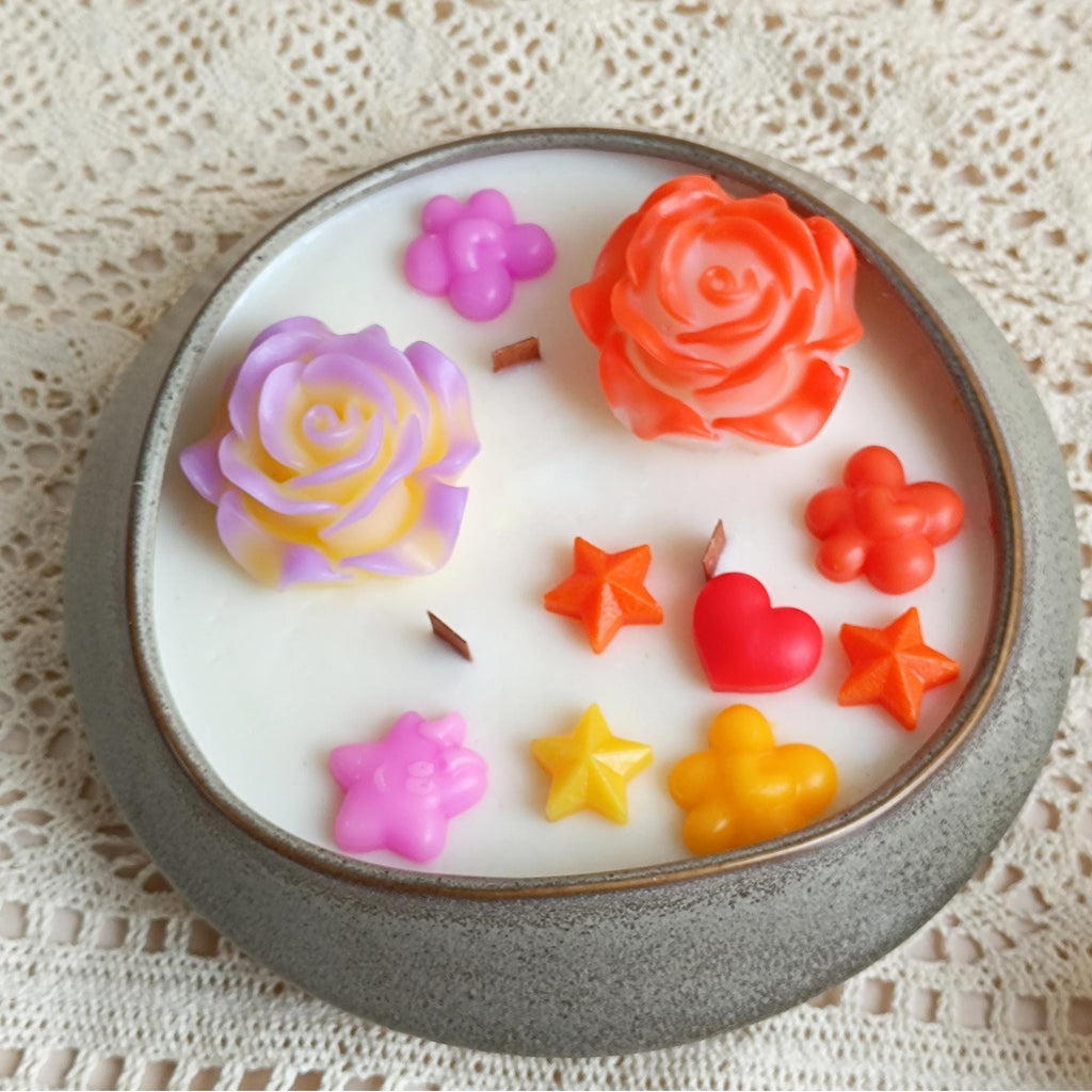 Floral Ceramics Bowl Candle: Hand-Poured Soy Wax with Dried Flowers