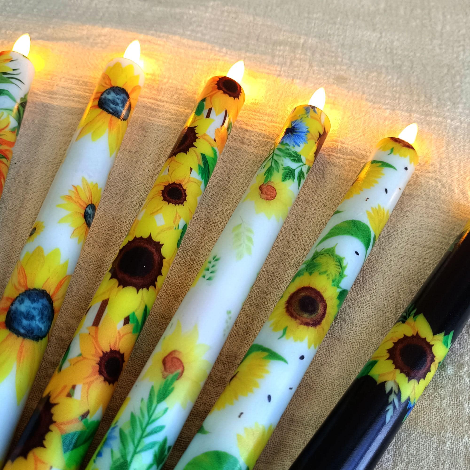Sunflower Flameless Taper Candles Battery Operated LED Golden Bloom Decor Flameless Taper Candle Sticks Flower Home Decor