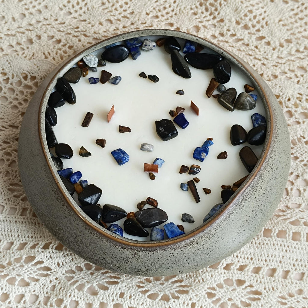 Crystal Ceramics Bowl Candle: Lemon Lavender Jasmine Scented, Meditation Decor