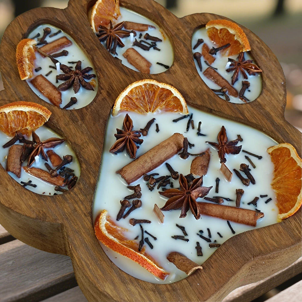 Paw Print Soy Candle: Handmade Dough Bowl Candle with Wooden Wick