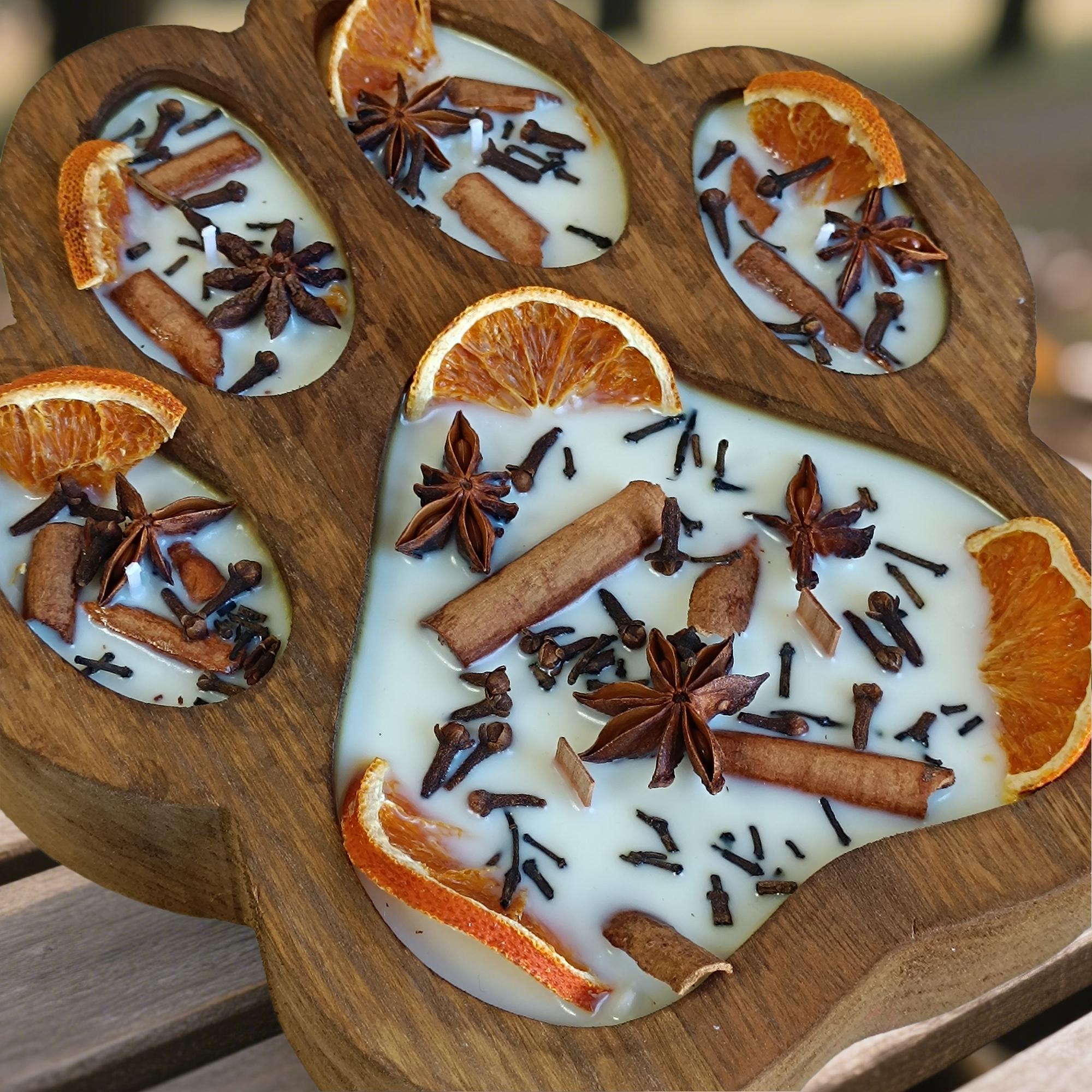 Paw Print Soy Candle: Handmade Dough Bowl Candle with Wooden Wick