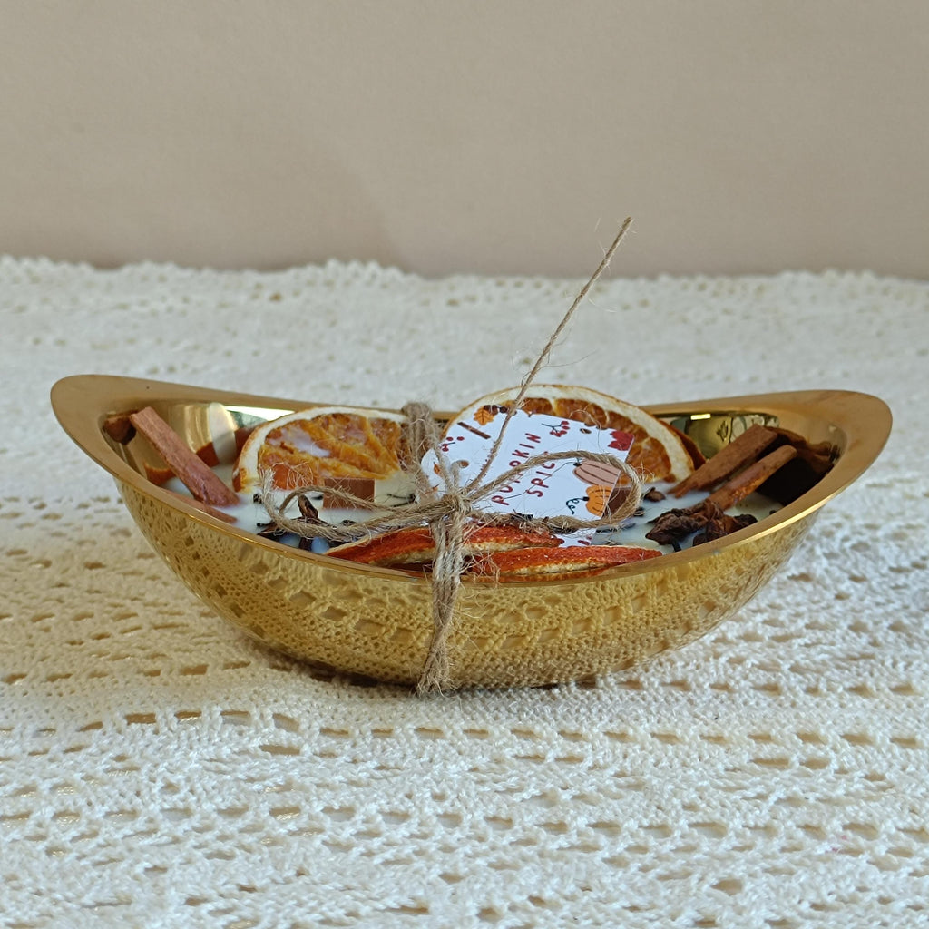 Orange Cinnamon Pumpkin Soy Candle, 3 Wood Wick Candle in Gold Tray, Handmade Halloween & Autumn Scent, Thanksgiving, Cozy Home Gift
