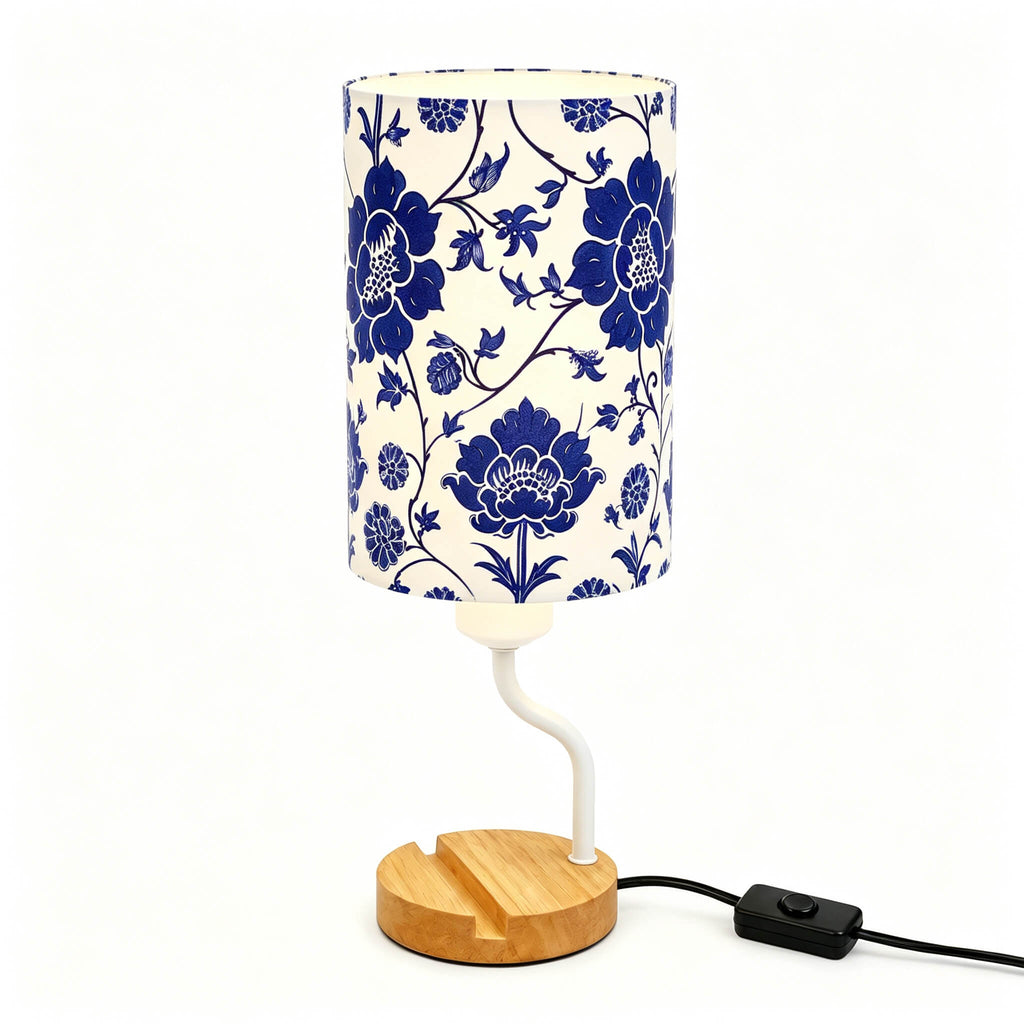Blue & White Porcelain PLA Eco-Friendly Table Lamp 🎐 3-Button Dimmable Bedside Lamp with Phone Stand, Oriental Floral Home Decor Gift