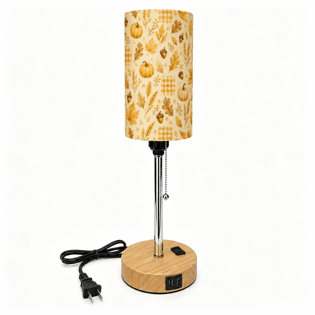 Autumn Maple & Pumpkin PLA Eco-Friendly Pull Chain Table Lamp 🎃 3 Color Dimmable Multifunctional Bedside Lamp, Fall Farmhouse Home Decor Gift