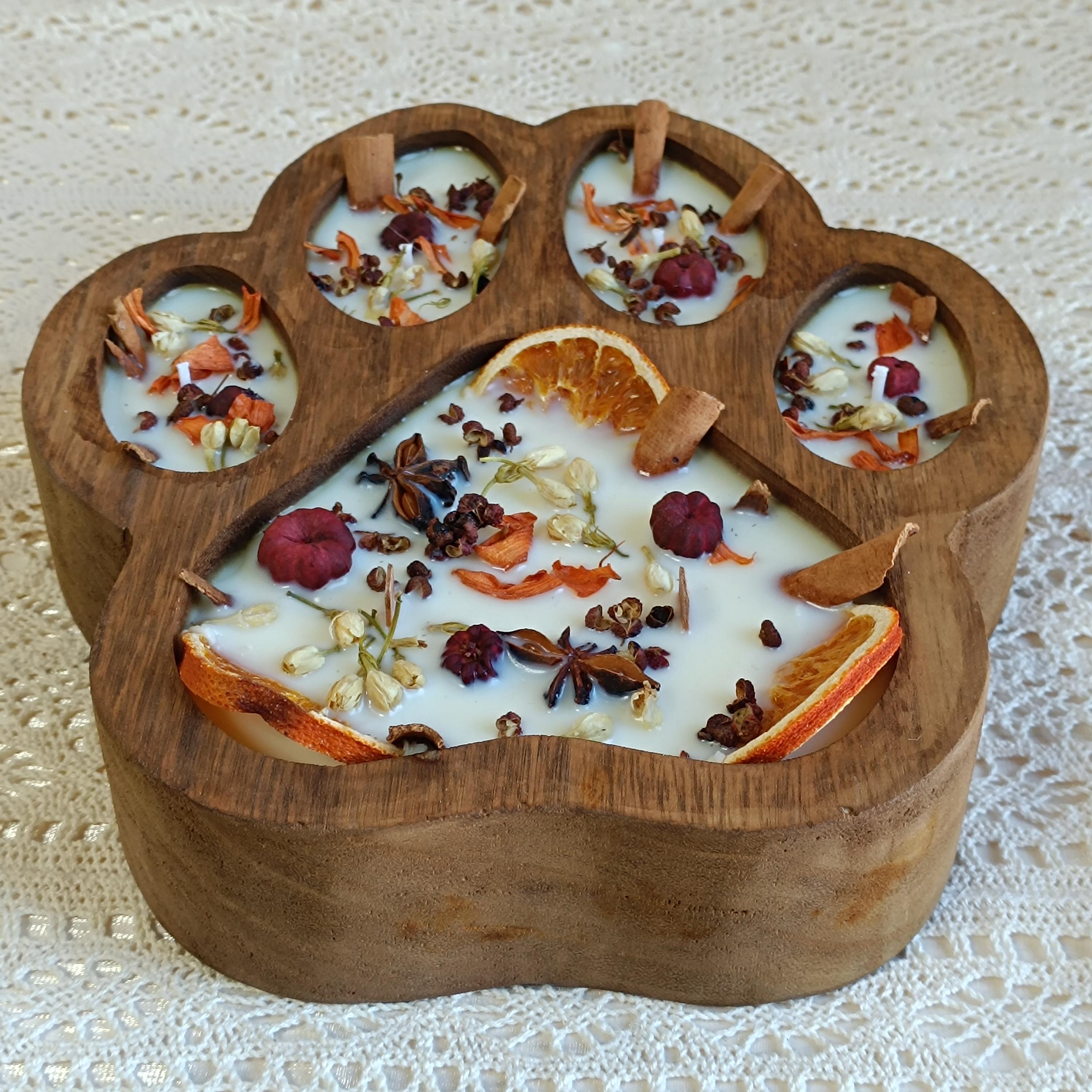 Paw Dough Bowl Candle Custom Scent Gift, Handmade Paw Soy Candle with Wood Wicks | Gifts for Dog Lovers, Halloween, Birthday,Christmas
