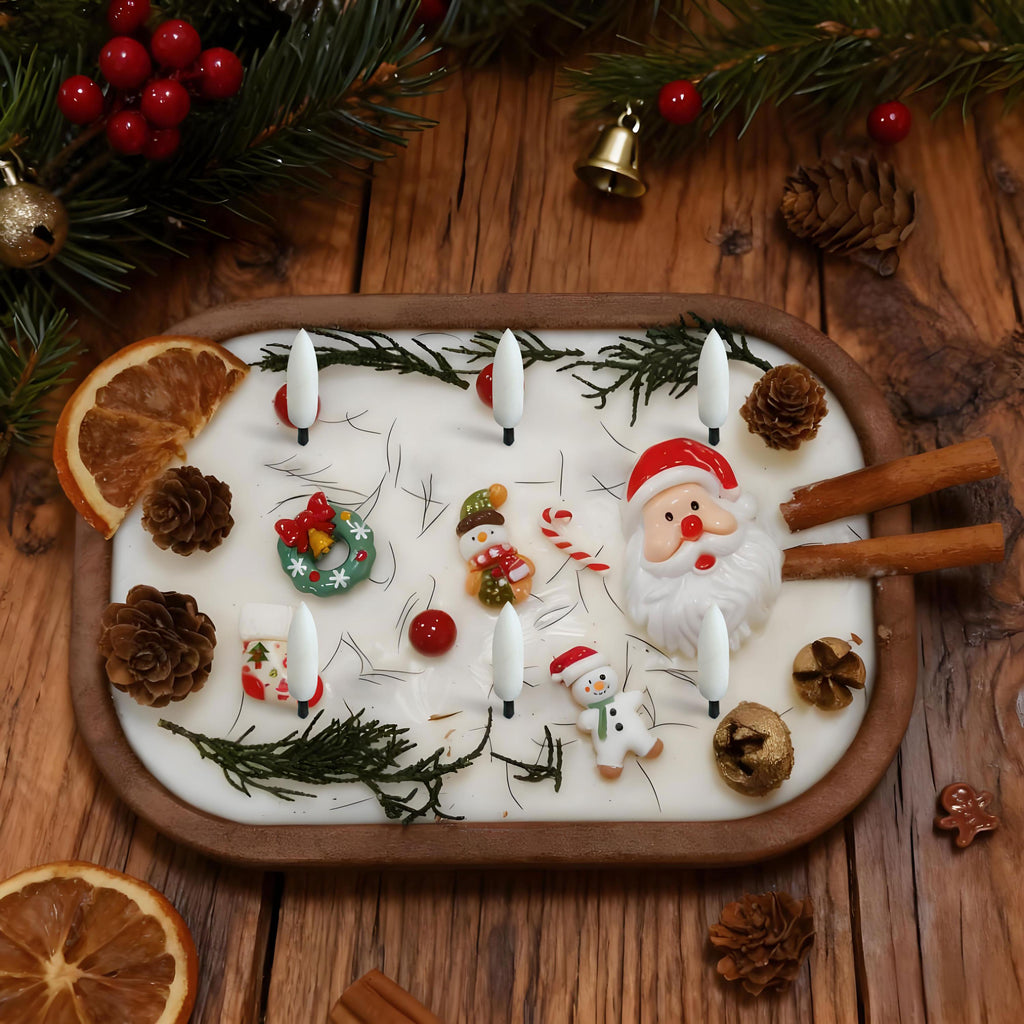 Christmas Dough Bowl LED Candle, Santa Reindeer Snowman Candle, Flameless Orange Cinnamon Scented, Holiday Housewarming Gift