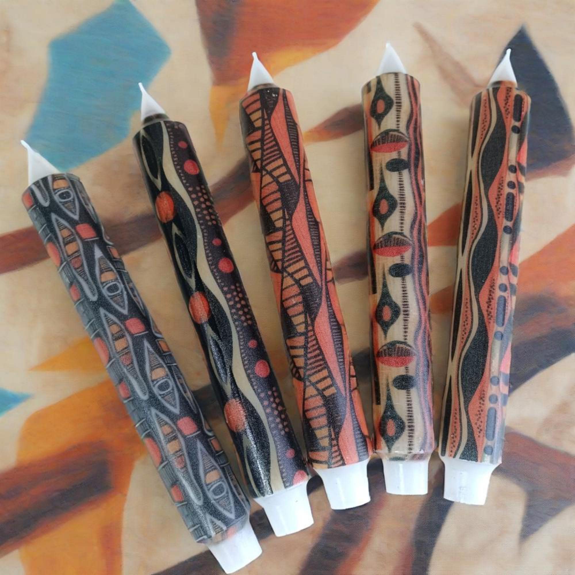 African Abstract Pattern 9.45 Inch Taper Candles,Smokeless Unscented Printed Paraffin Wax Candlestick,Ethnic African Decor Home Decor 1PC