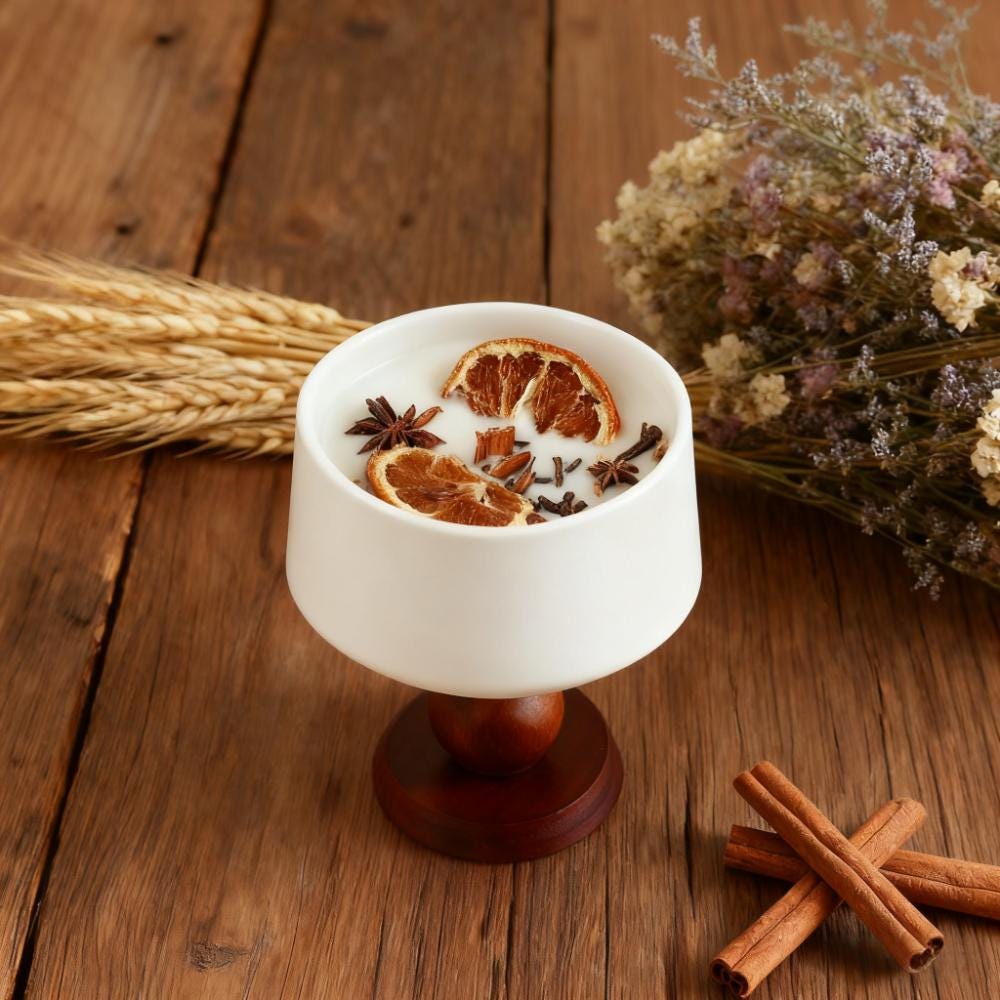 Orange Cinnamon Pumpkin Spice Candle | Ceramic Wood Wick Soy Candle | Cozy Fall Home Decor | Handmade Halloween Gift