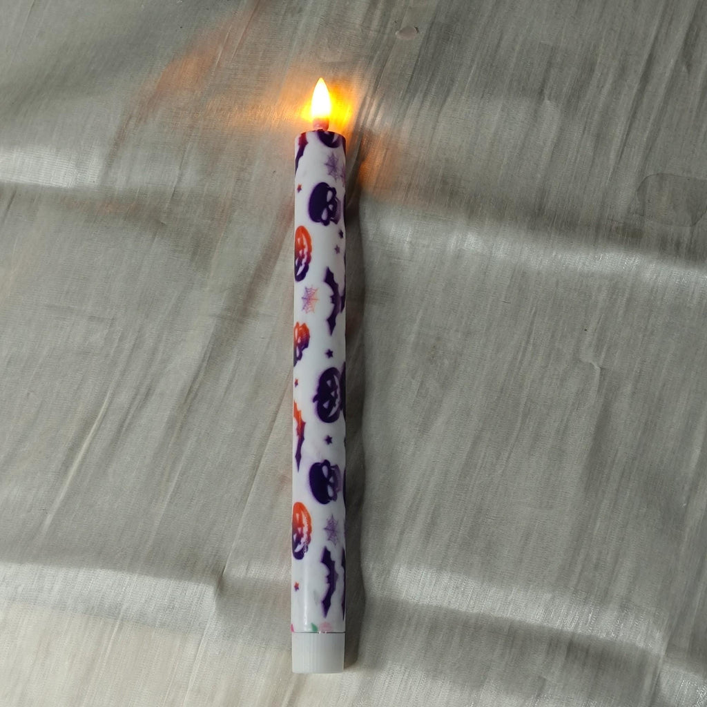 9" Halloween Flameless LED Taper Candles Set of 6, Battery Timer Candles Pumpkin Candlestick Halloween Party Decor Birthday Gift
