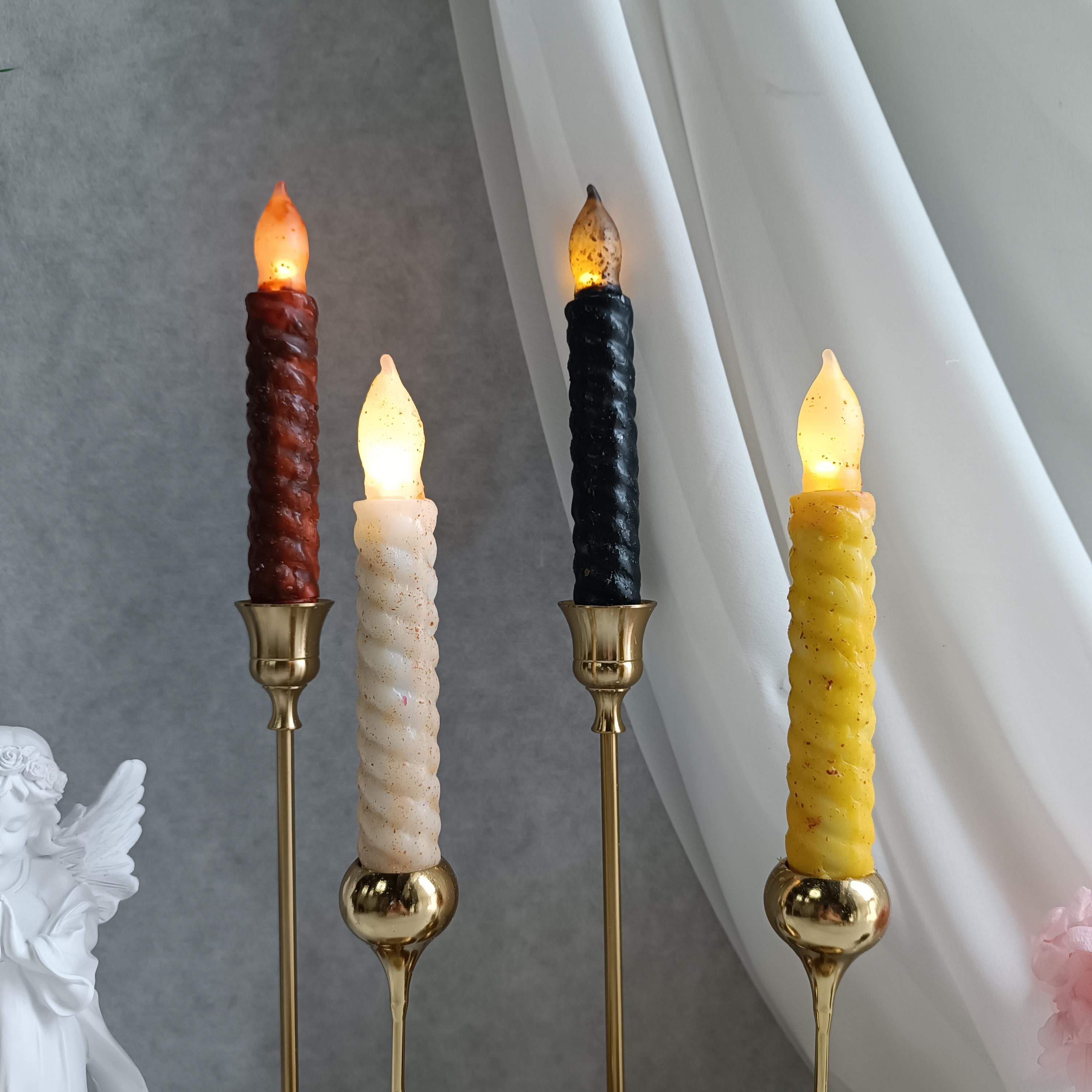 6.5 Inch Taper Primitive Candles with Timer,Flameless Led Taper Candles,Real Wax Hand Dipped Candles, Christmas Home Decor,Housewarming Gift