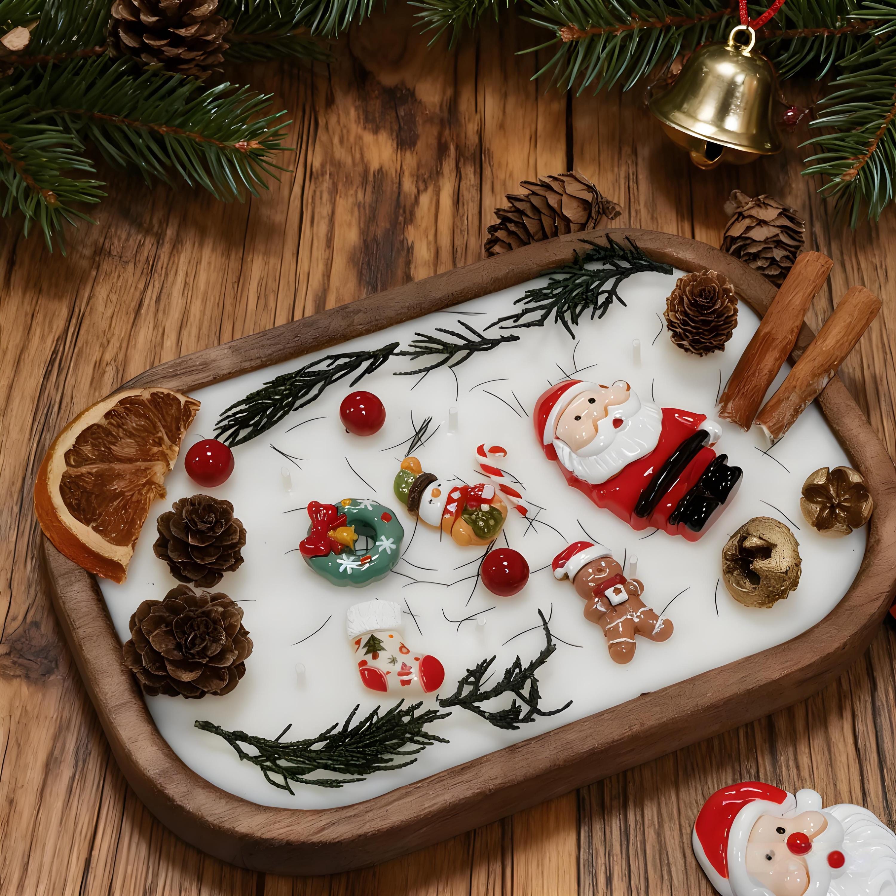 Christmas Dough Bowl Candle, Santa/Reindeer/Snowman Orange Cinnamon Scented Candle, 6 Cotton Wick Handmade Candle, Holiday Housewarming Gift