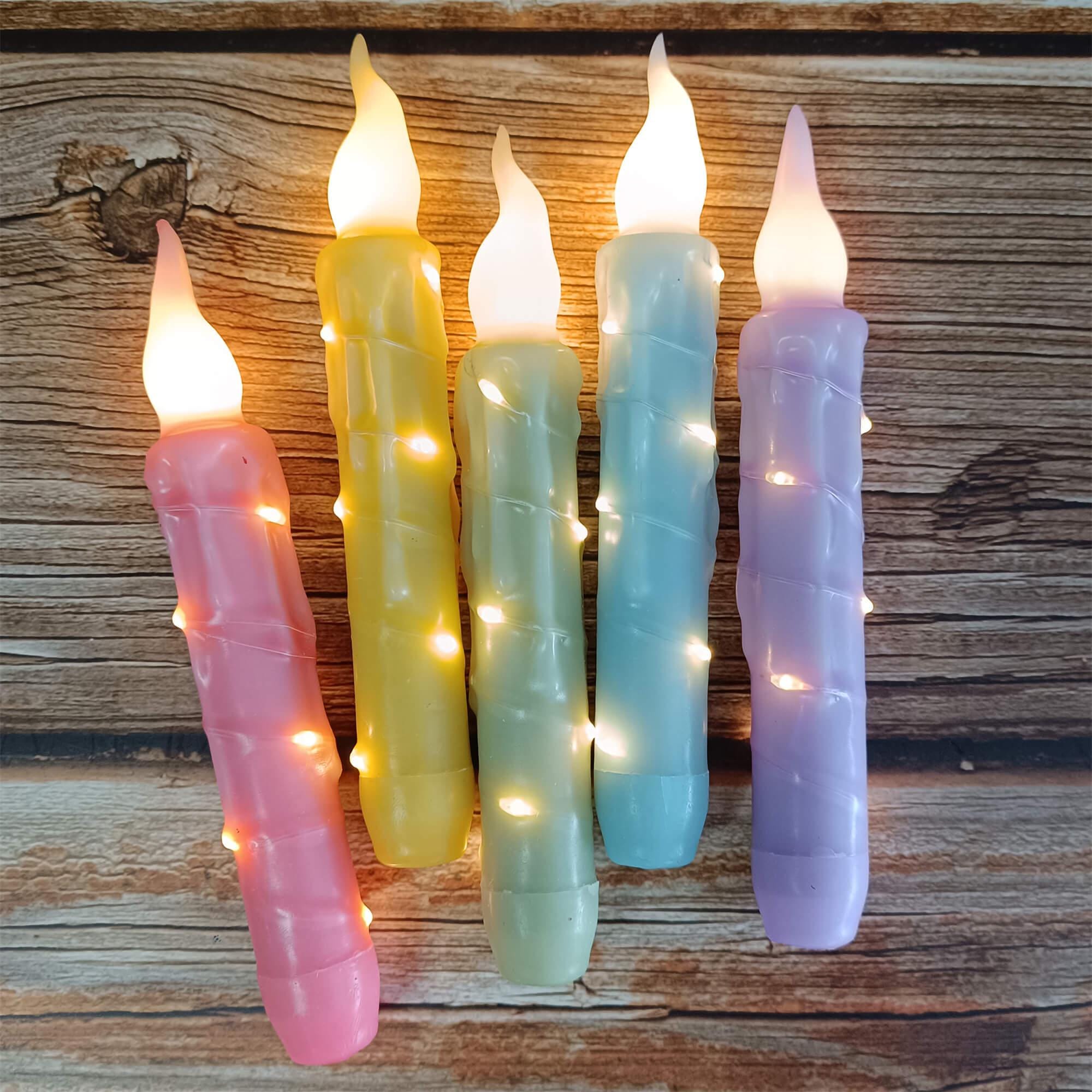 6.7 Inch Colorful Flameless Candles, LED Taper Candles with Light String, Battery Powered, with Remote Control and Timer, Mother's Day Gift