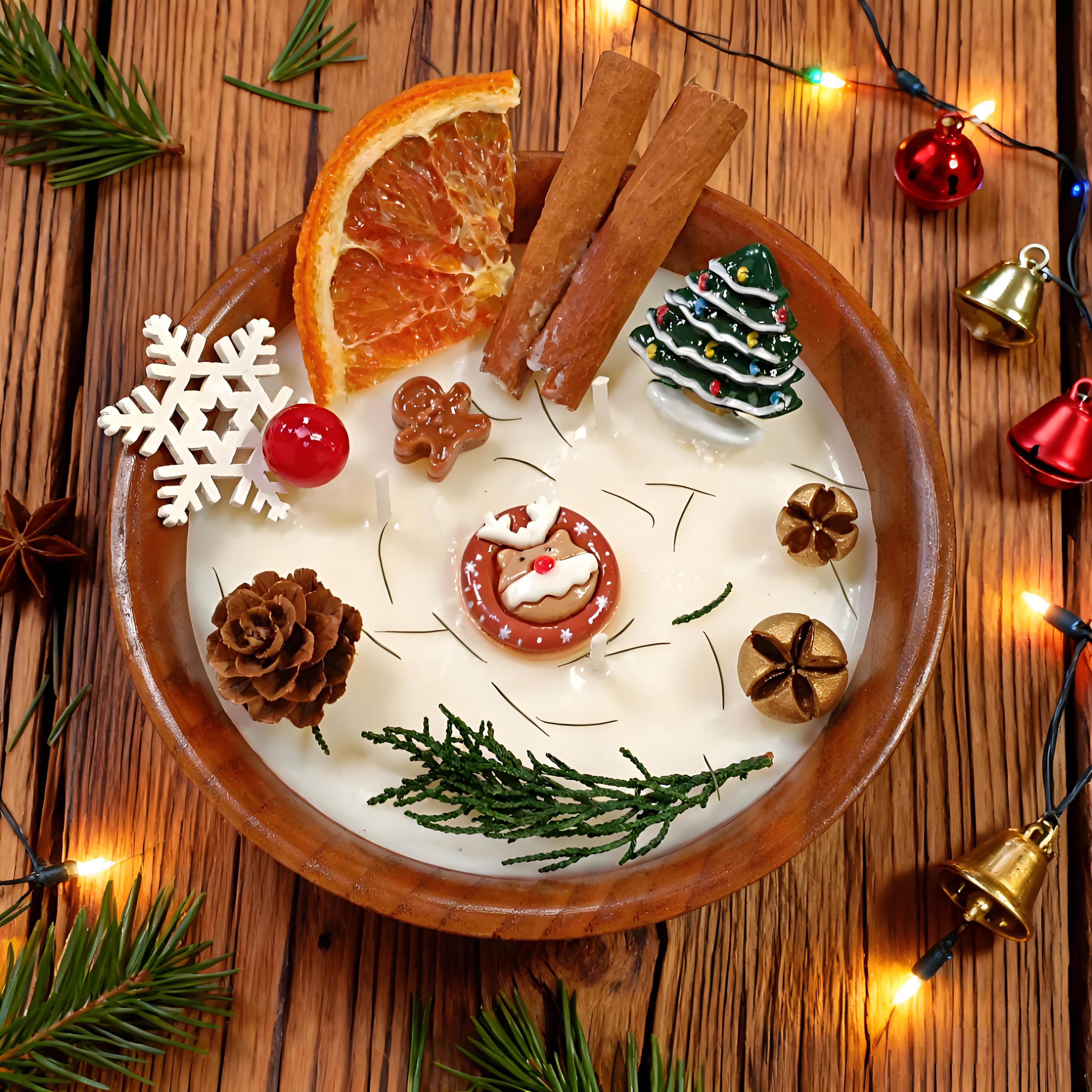 Christmas Gift Orange Cinnamon Spice Dough Bowl Candle, Cotton Wick Soy Scent Candle, Handmade Cozy Holiday Home Decor, Gift for Her