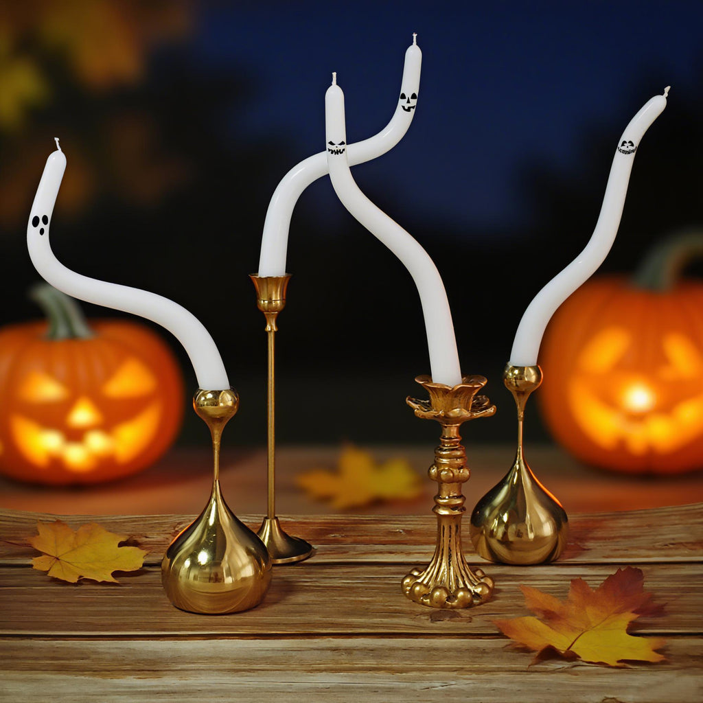 Twisted Ghost Candle Sticks Halloween Taper Candles Set of 4, Handmade 9.4" Paraffin Wax Unscented Candles Halloween Decor Personalized Gift