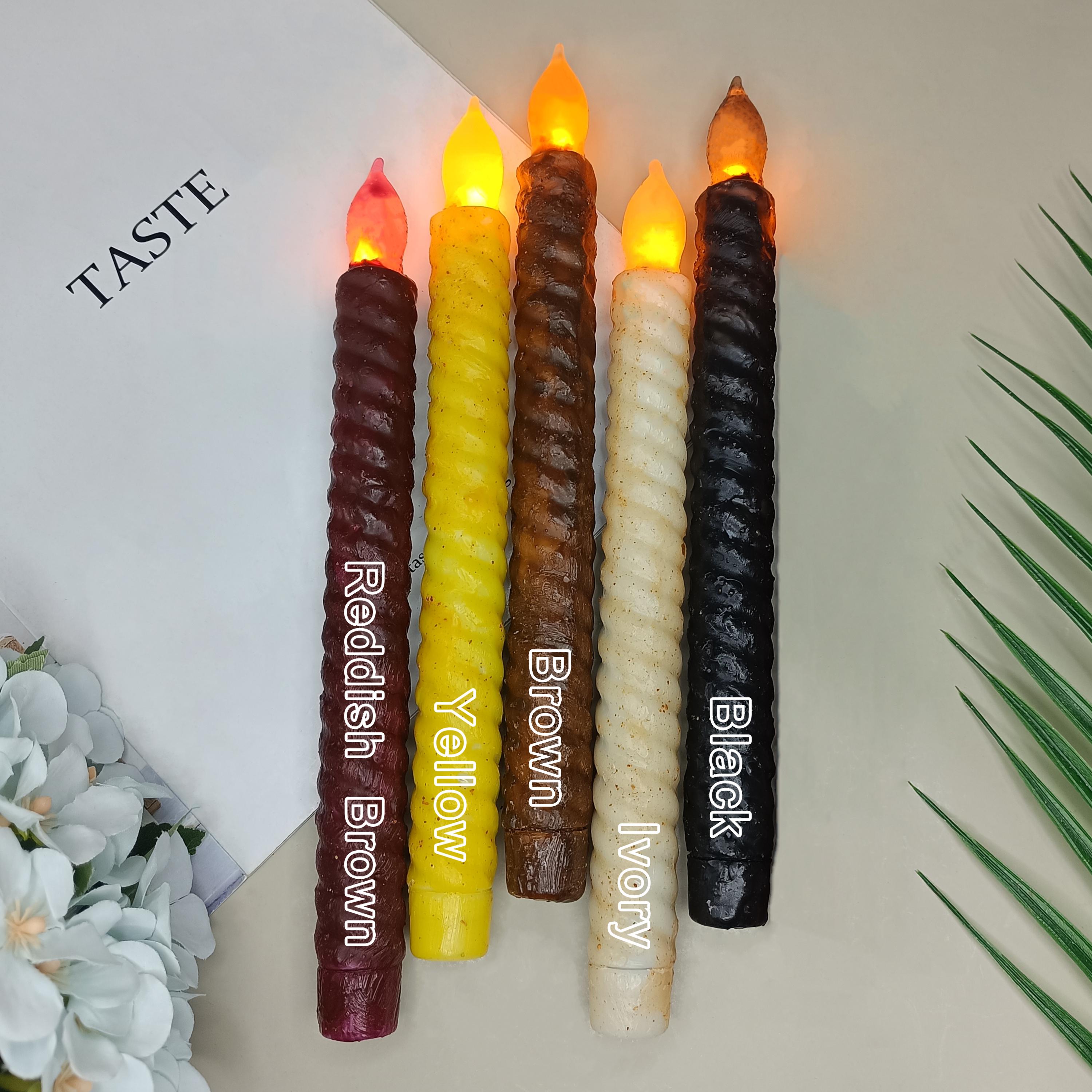 9.8 Inch Taper Primitive Candles with Timer,Flameless Led Taper Candles,Real Wax Hand Dipped Candles,For Halloween Home Decor Church