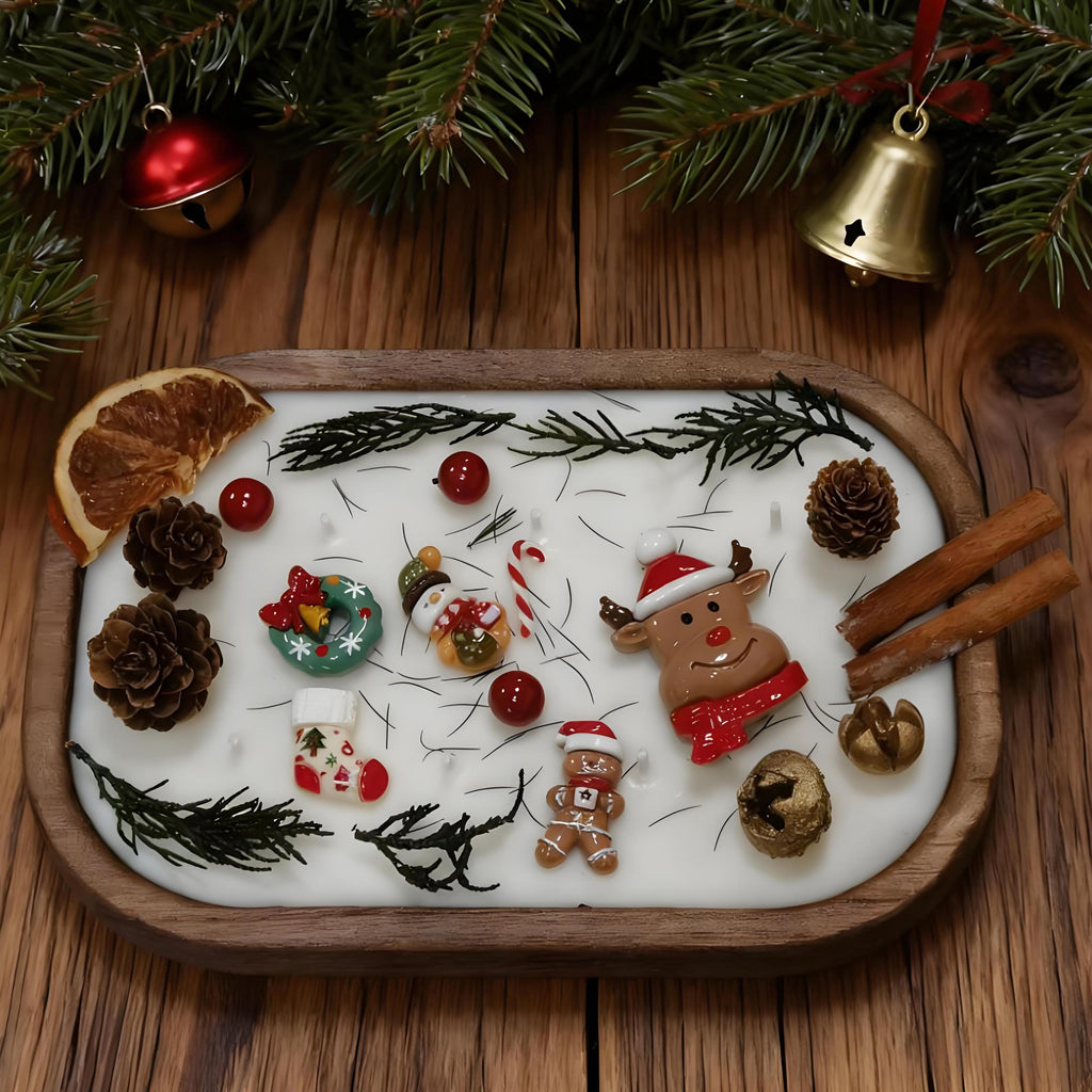 Christmas Dough Bowl Candle, Santa/Reindeer/Snowman Orange Cinnamon Scented Candle, 6 Cotton Wick Handmade Candle, Holiday Housewarming Gift