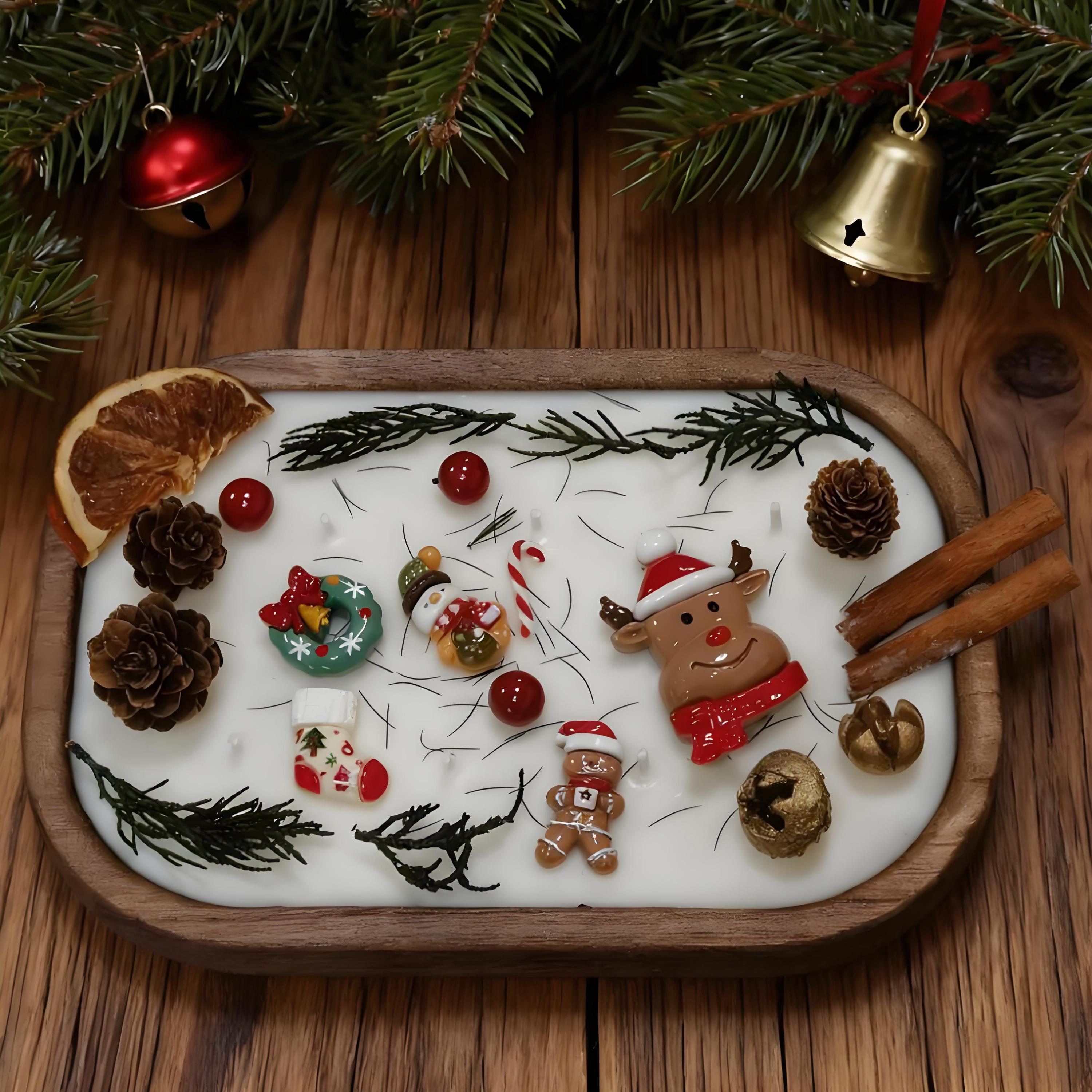 Christmas Dough Bowl Candle, Santa/Reindeer/Snowman Orange Cinnamon Scented Candle, 6 Cotton Wick Handmade Candle, Holiday Housewarming Gift