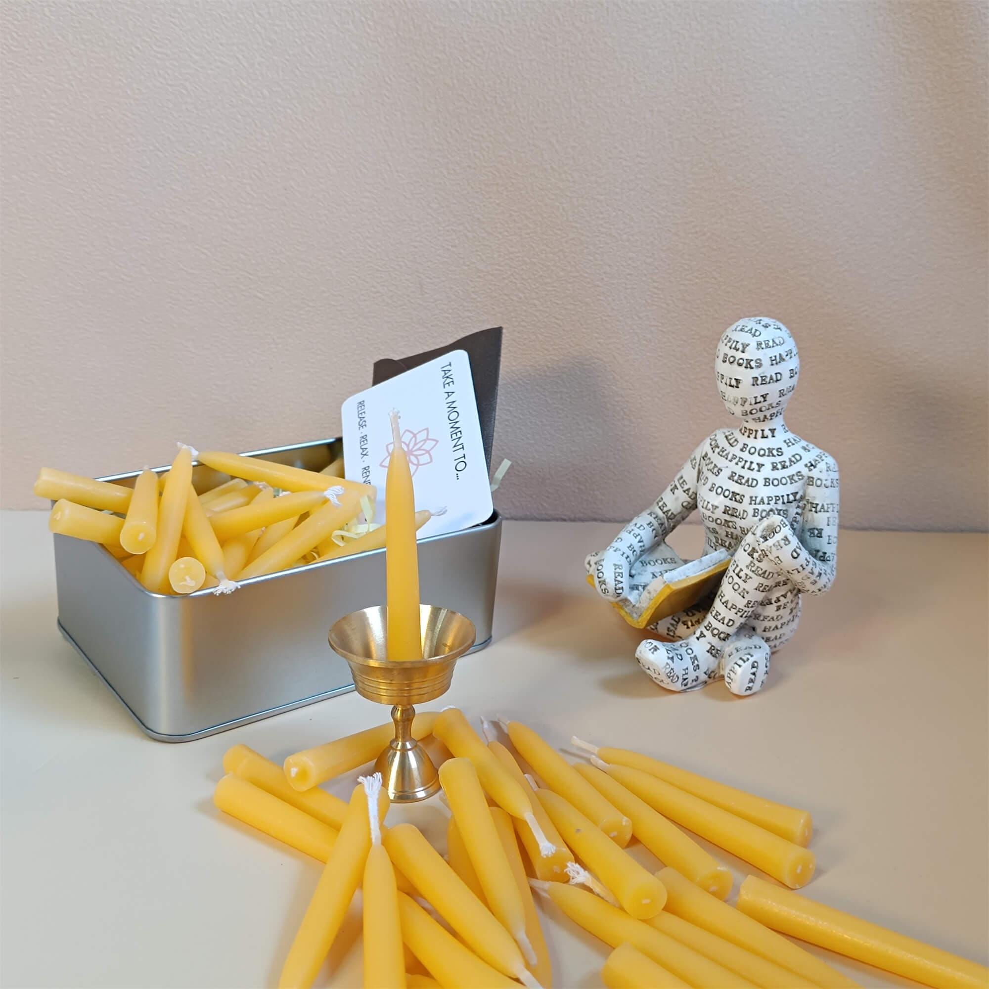 2.5 Inch Beeswax Meditation Candle, 70 pcs, Cotton Wick, Small Church Taper Candle, Wax Dipped, Handmade, Mother's Day Gift