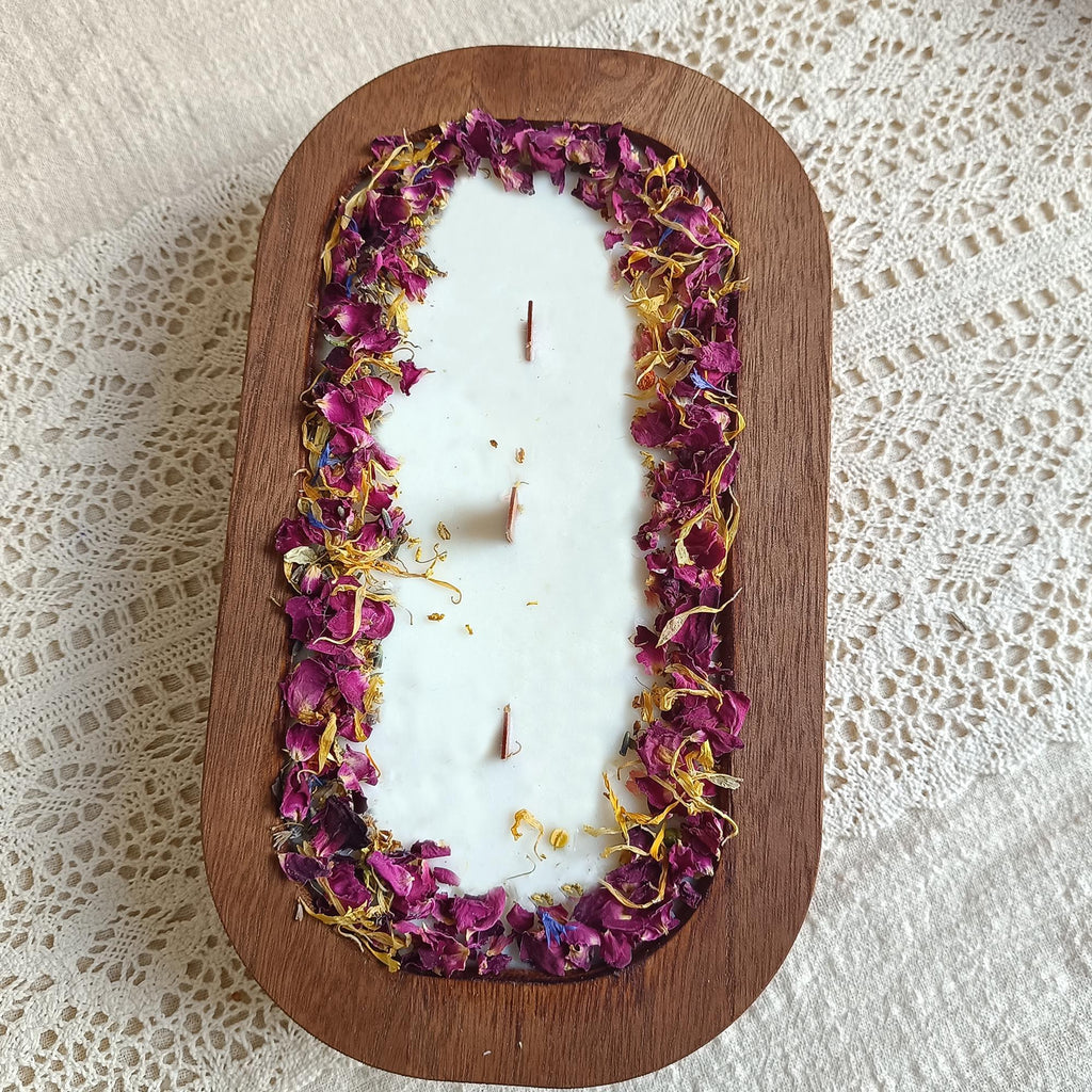 Dried Flower Dough Bowl Candle: Spiced Orange Cinnamon Chai Scented Soy Wax