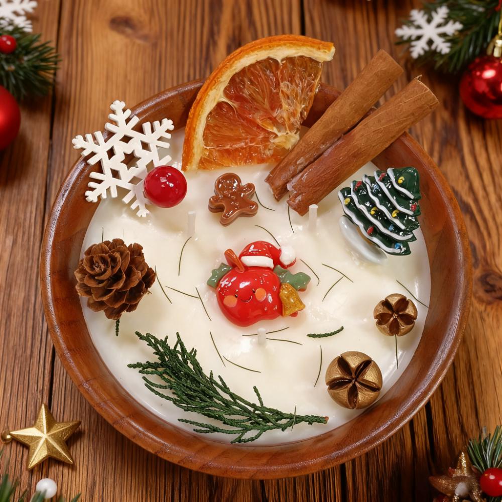 Christmas Gift Orange Cinnamon Spice Dough Bowl Candle, Cotton Wick Soy Scent Candle, Handmade Cozy Holiday Home Decor, Gift for Her