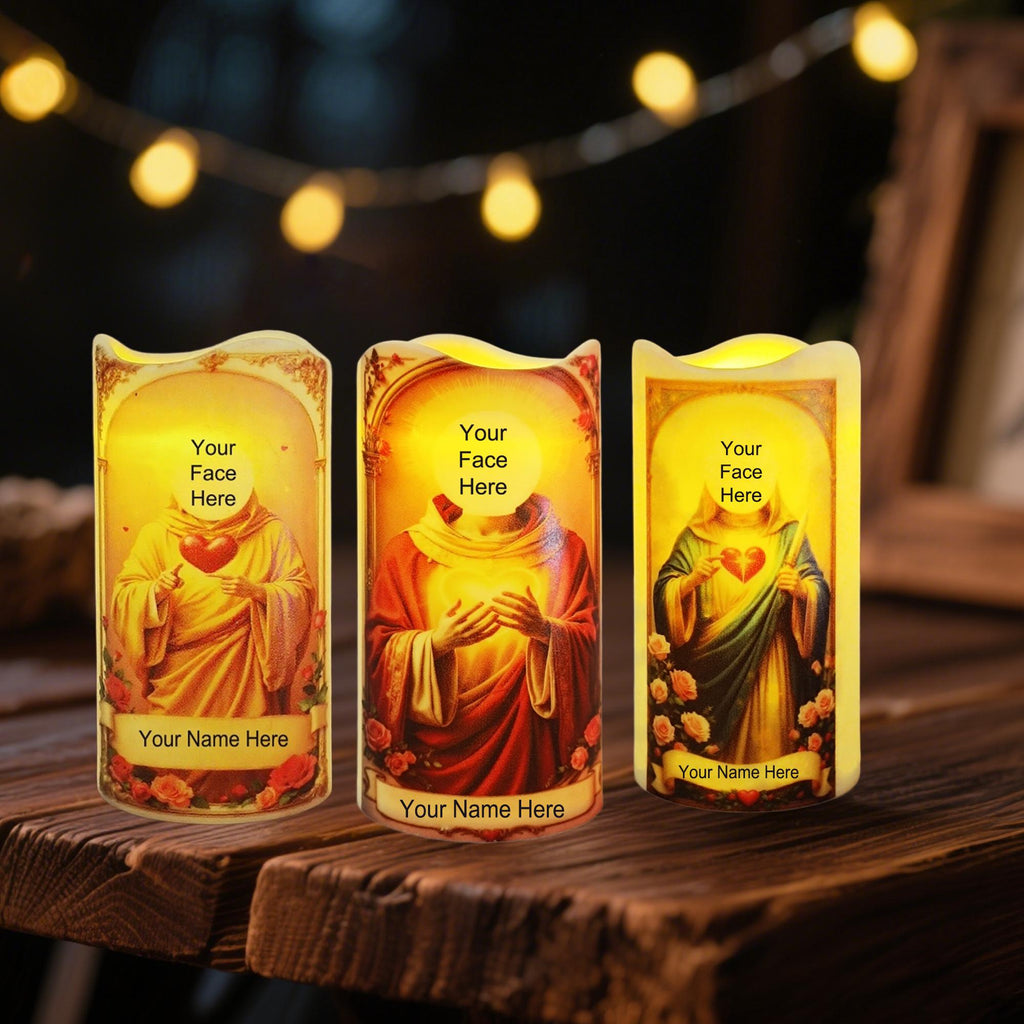 Custom Saint Flameless LED Candle: Prayer Votive with Remote & Timer