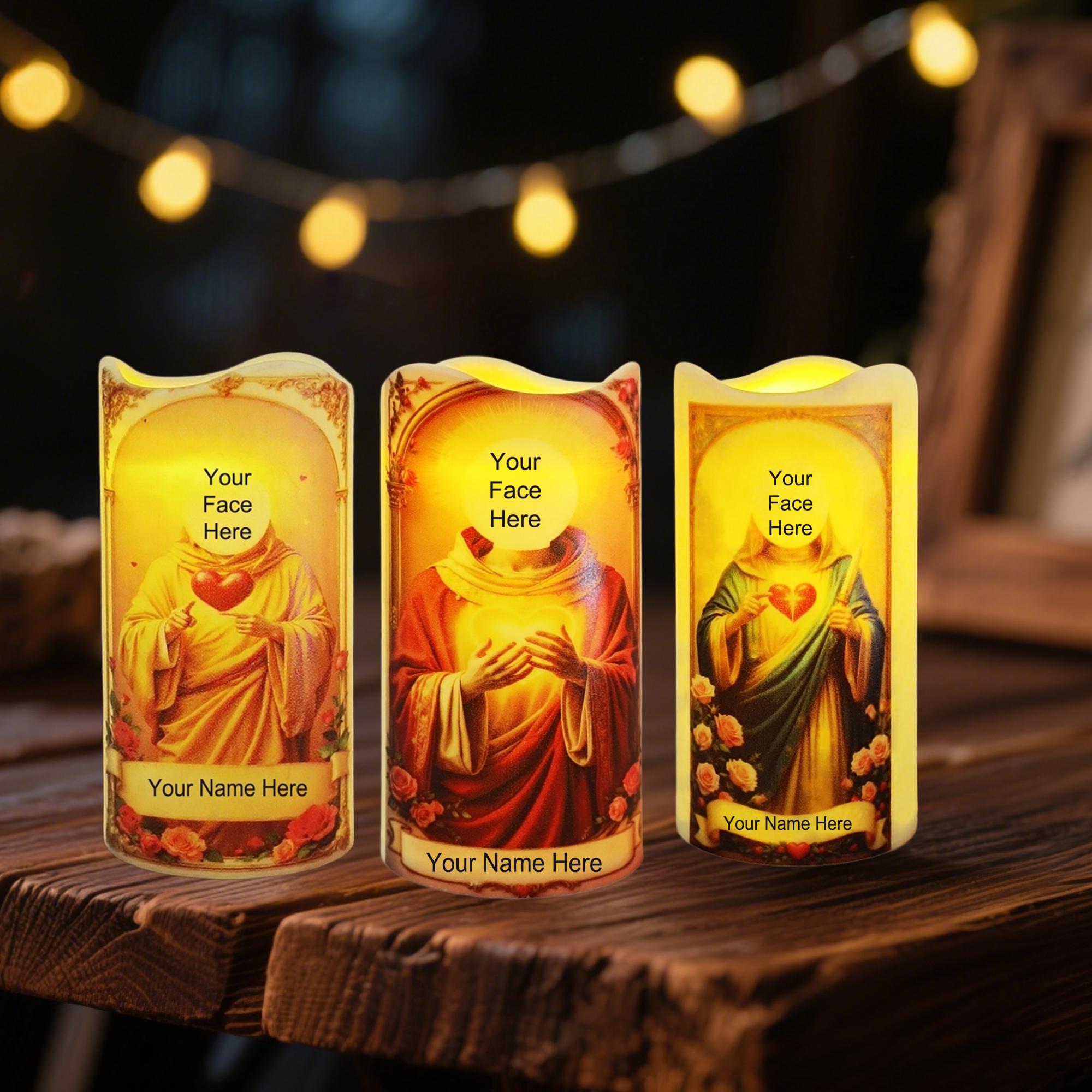 Custom Saint Flameless LED Candle: Prayer Votive with Remote & Timer