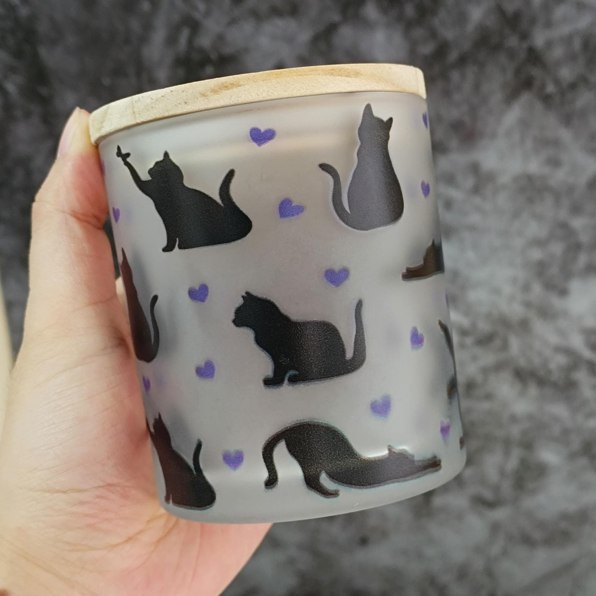 Cat Silhouette Frosted Glass Night Light | Bamboo Lid Tea Lamp | Flameless Tea Light Candles | Pet Lover's Decor Home Decor