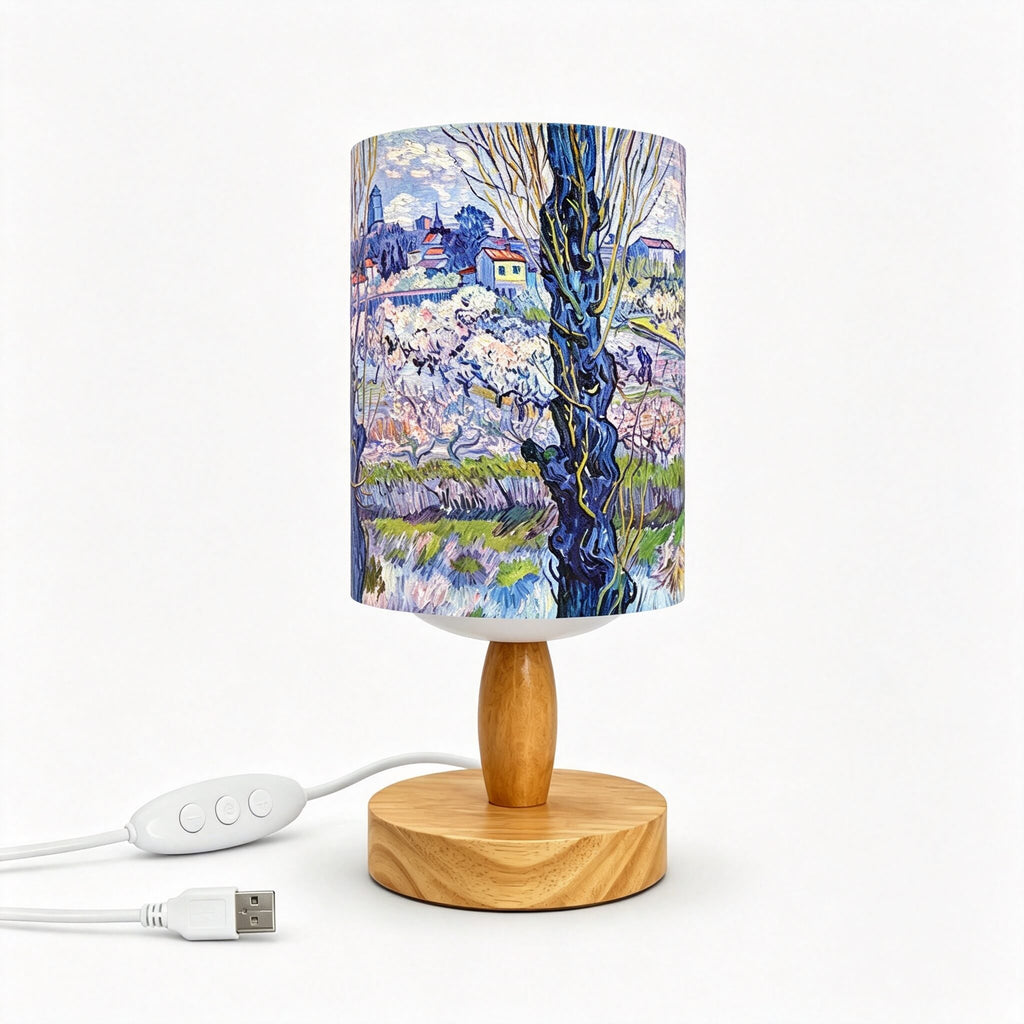 Van Gogh Irises PLA Eco‑Friendly Table Lamp ✨ Button Dimmable Art Bedside Lamp, Aesthetic Impressionist Home Decor Gift