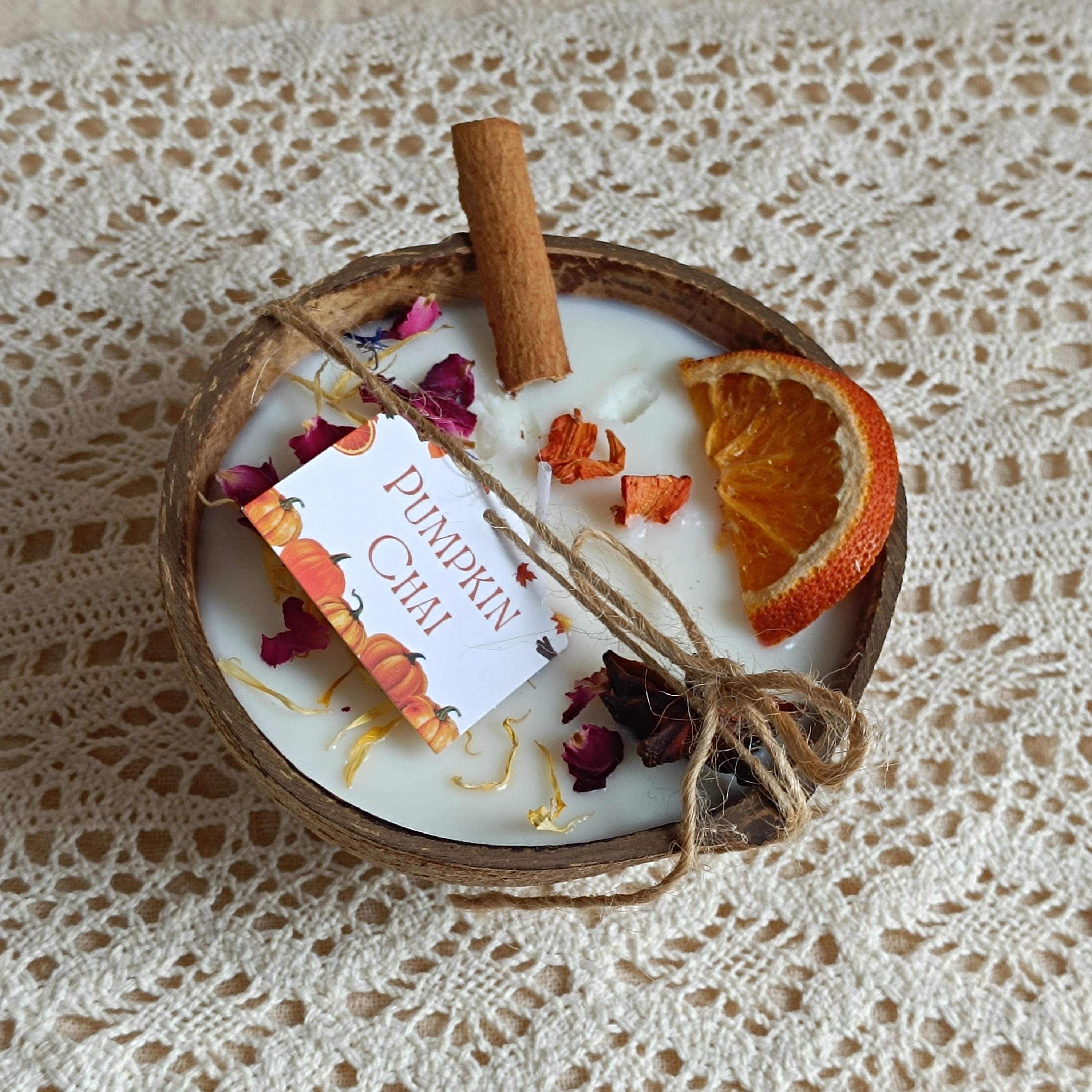Coconut Shell Bowl Candle, 3 wick cotton Candle, Handmade Orange Scented Soy Wax Candle Home Decor Anniversary Birthday Housewarming gift