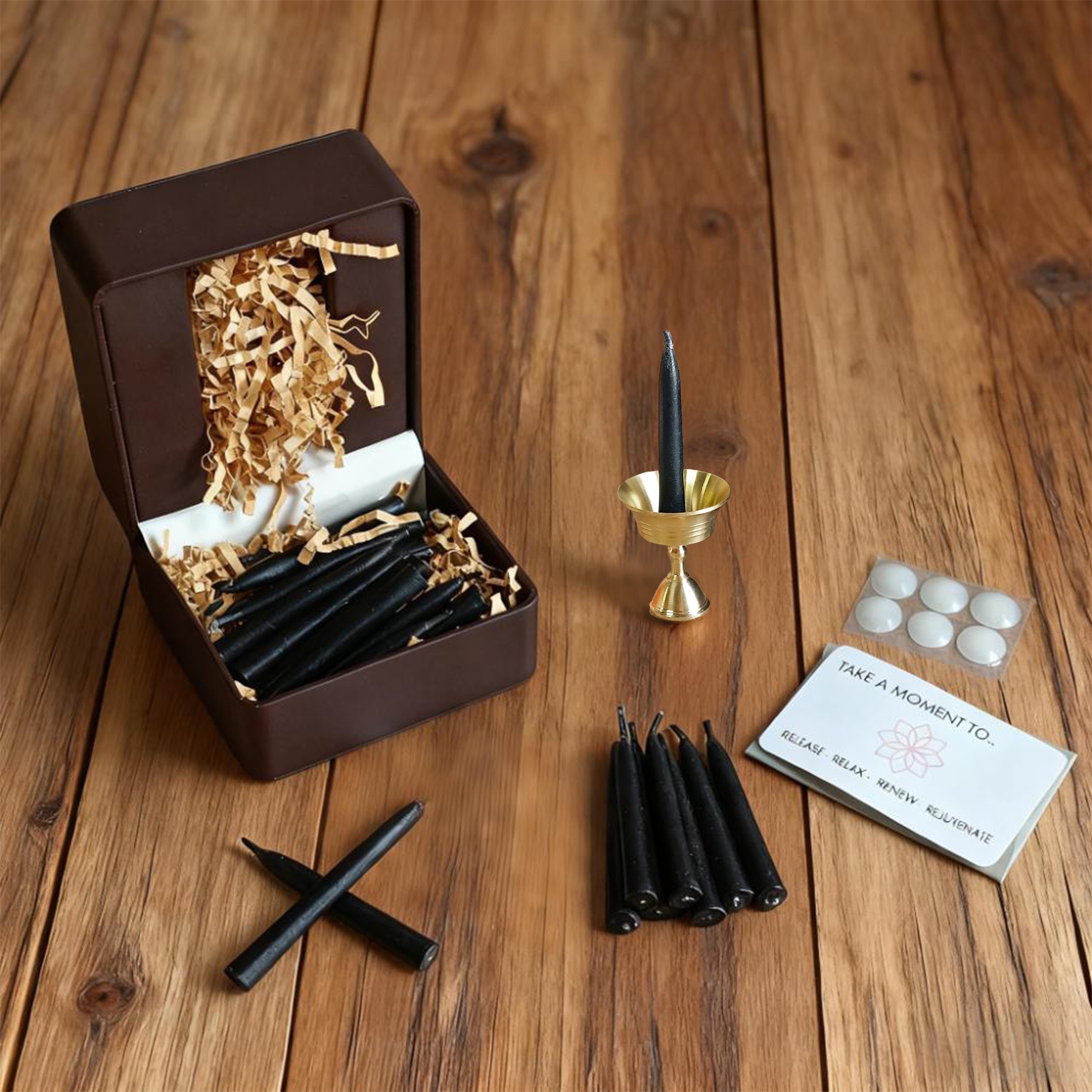 Black Spell Candles, 2.5 Inch Meditation Mini Candle, Hand-Dipped Beeswax Candle with Holder, Relaxation Cleaning Protection Gift