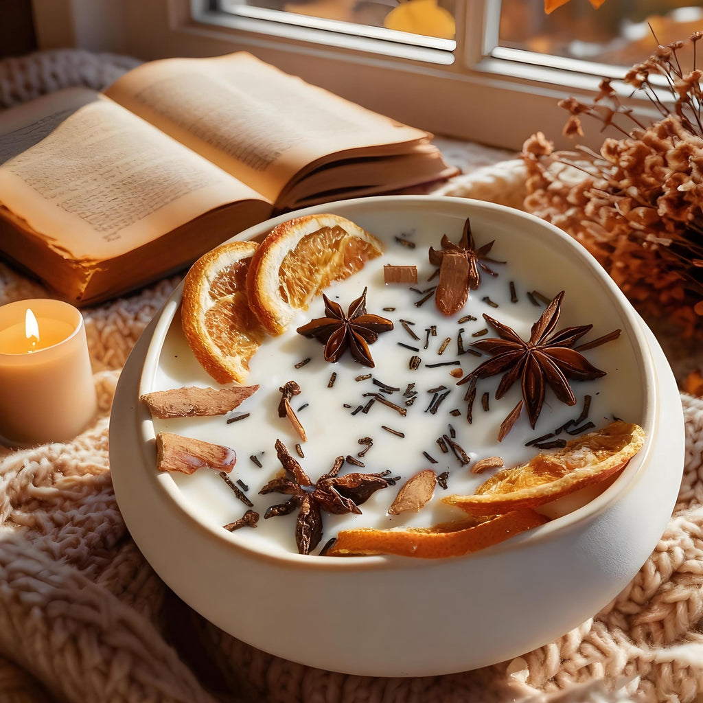 Cinnamon Orange Spice Ceramics Bowl Candle, Wood Wick Soy Scent Candle Fall Home Decor, Halloween Witches Candle Christmas Gift for Her