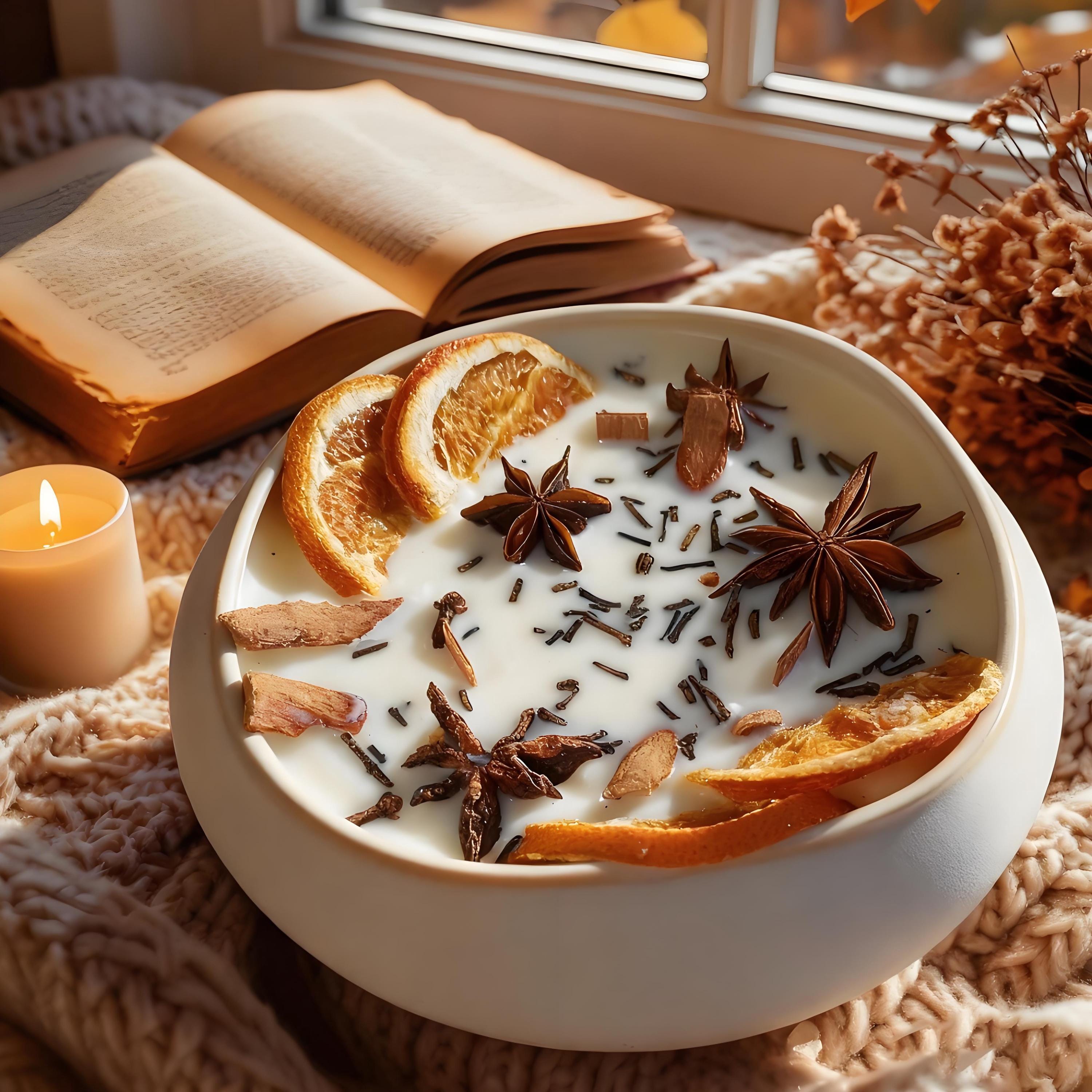 Cinnamon Orange Spice Ceramics Bowl Candle, Wood Wick Soy Scent Candle Fall Home Decor, Halloween Witches Candle Christmas Gift for Her