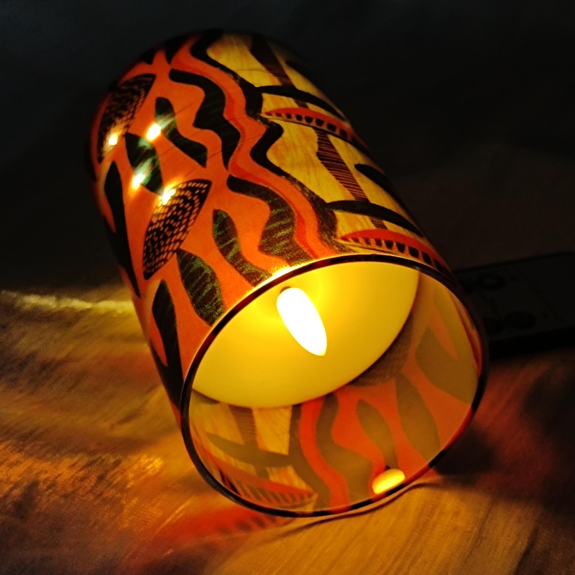 LED African Tribal Abstract Candles Set of 3 Flameless Pillar Candles 10-Key Remote, Warm Light Unscented & Eco Safe Home Decor Halloween