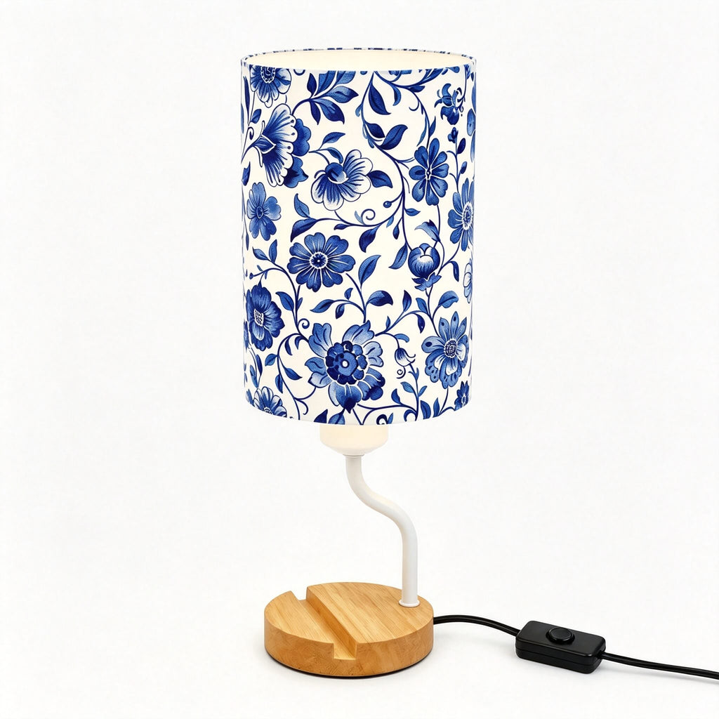 Blue & White Porcelain PLA Eco-Friendly Table Lamp 🎐 3-Button Dimmable Bedside Lamp with Phone Stand, Oriental Floral Home Decor Gift