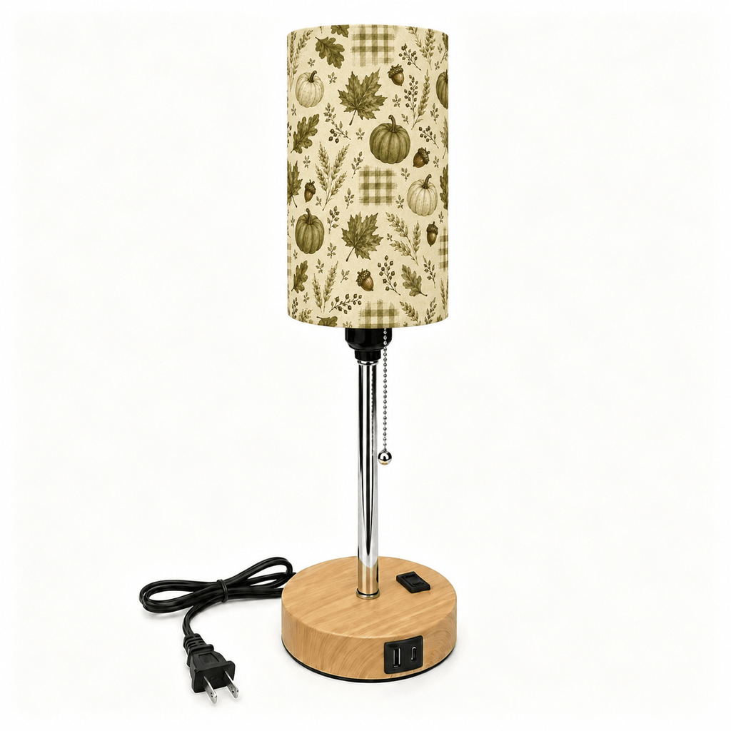 Autumn Maple & Pumpkin PLA Eco-Friendly Pull Chain Table Lamp 🎃 3 Color Dimmable Multifunctional Bedside Lamp, Fall Farmhouse Home Decor Gift