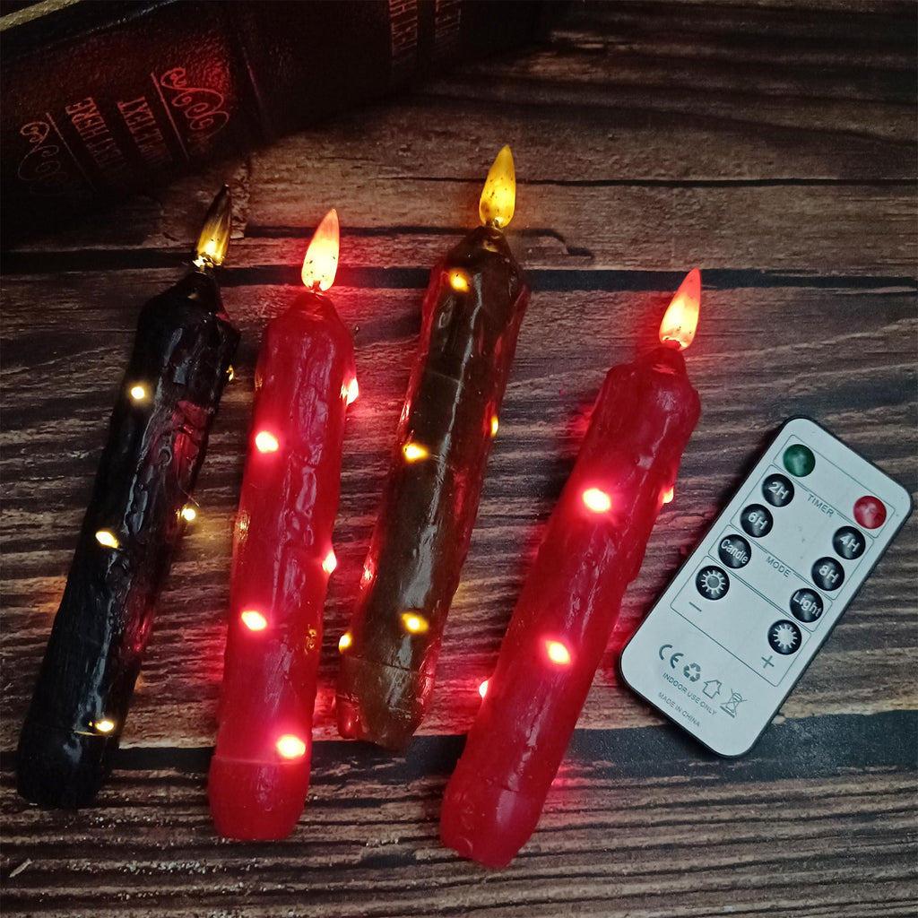 6.5 Inch Taper Primitive Candles with Timer,Flameless Led Taper Candles,Real Wax Hand Dipped Candles, With String Lights,Christmas Gift
