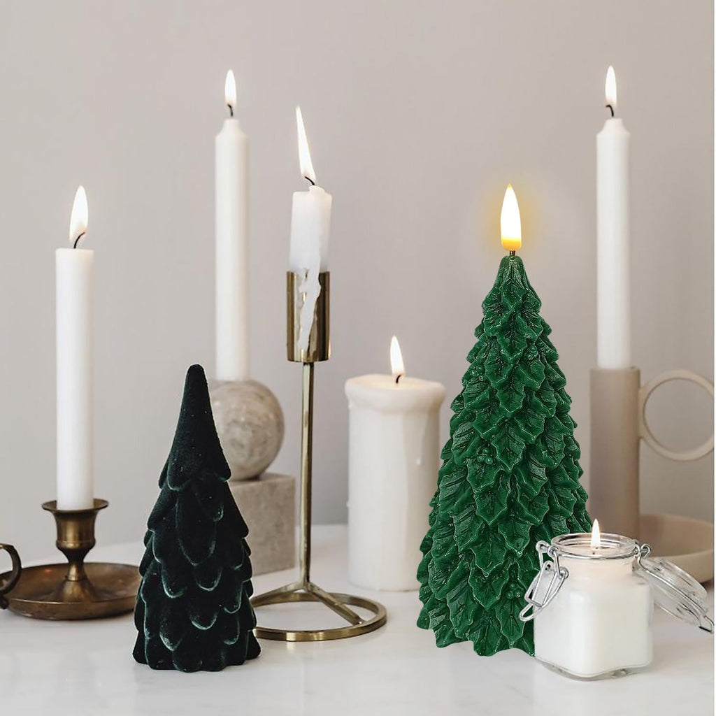Christmas Tree LED Taper Candles Flickering with Remote Timer, Real Wax Battery Candles Warm 3D Wick Christmas Home Party Decor