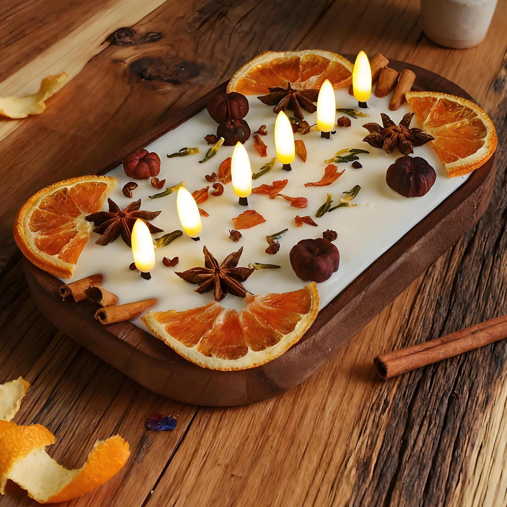 Christmas Gift Spiced Orange Cinnamon Dough Bowl Candle, LED Wick Flameless Handmade Scent Candle Home Decor for Housewarming