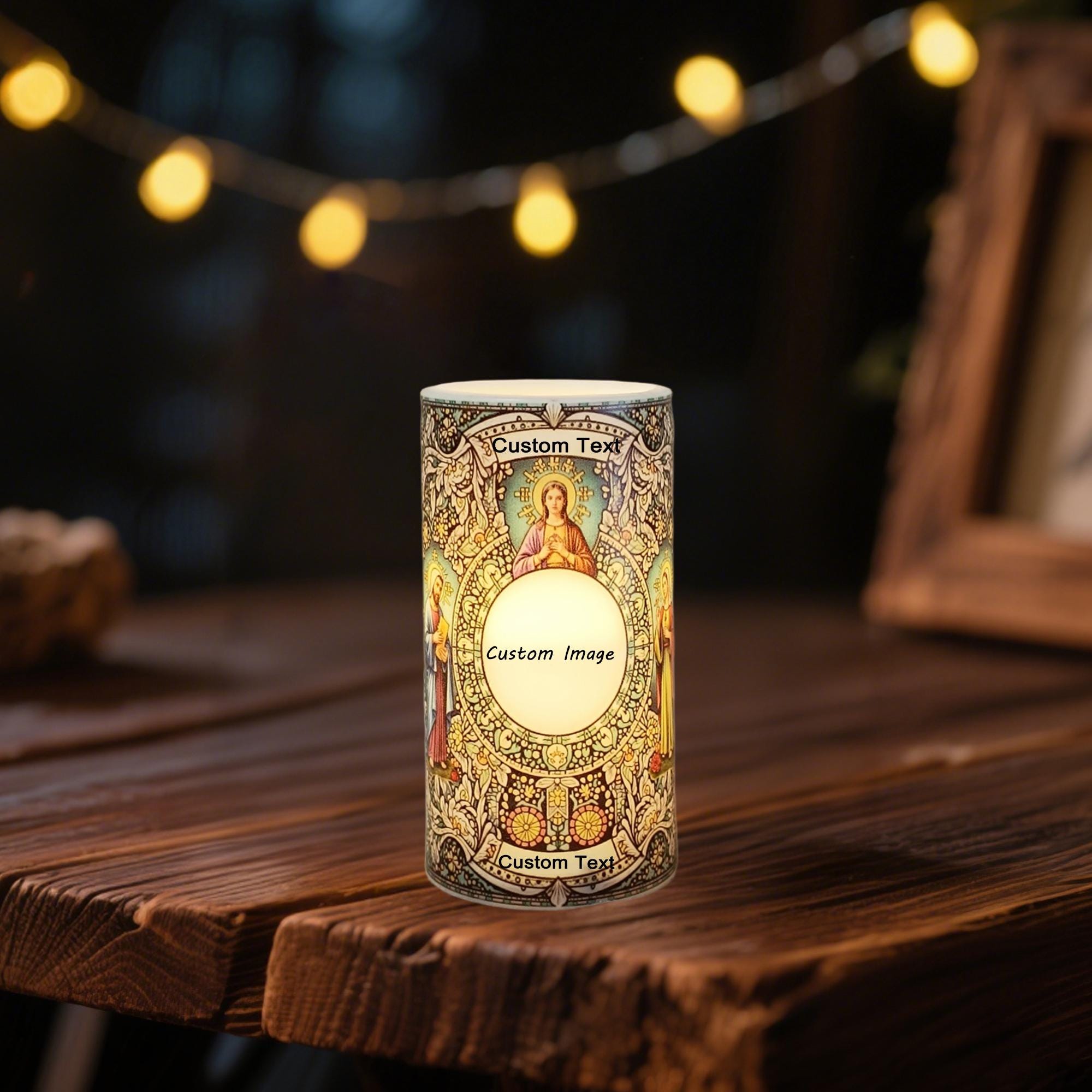 Personalized Prayer LED Candle: Custom Photo Memorial Gift with Remote
