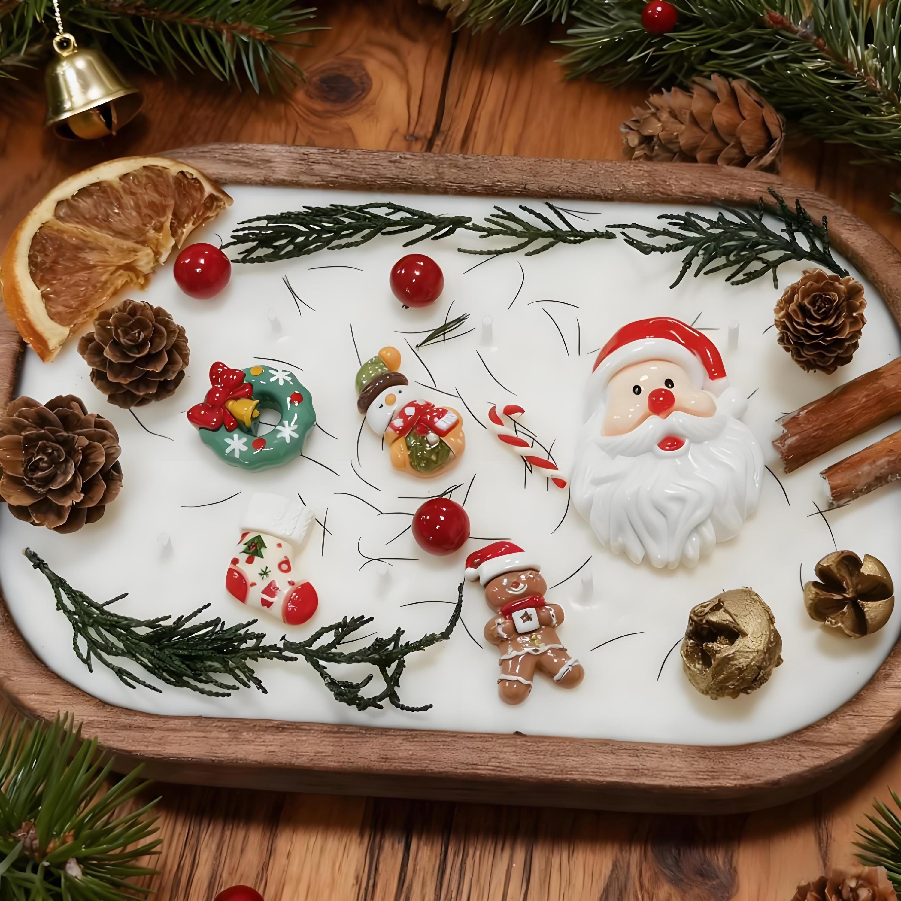 Christmas Dough Bowl Candle, Santa/Reindeer/Snowman Orange Cinnamon Scented Candle, 6 Cotton Wick Handmade Candle, Holiday Housewarming Gift