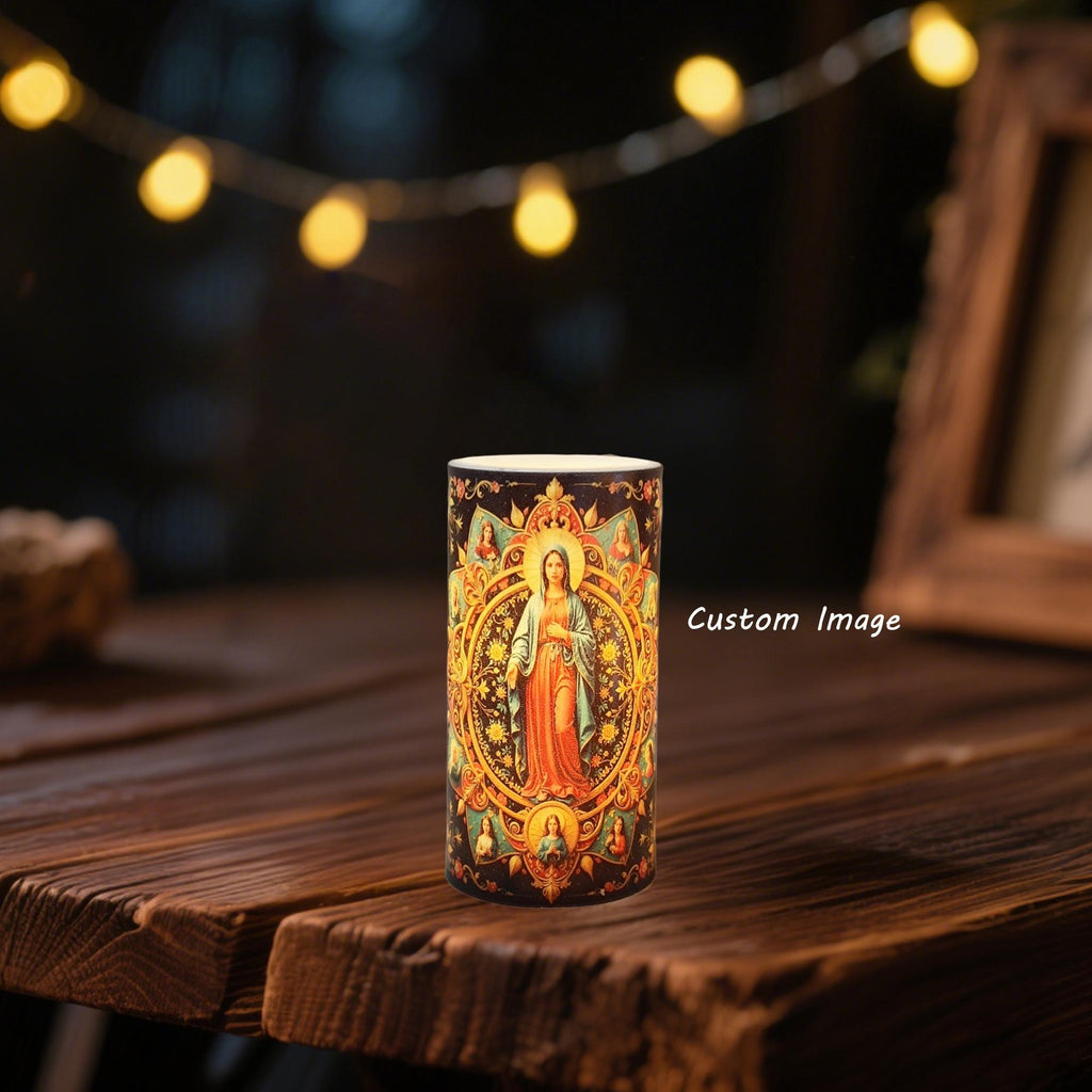Personalized Prayer LED Candle: Custom Photo Memorial Gift with Remote