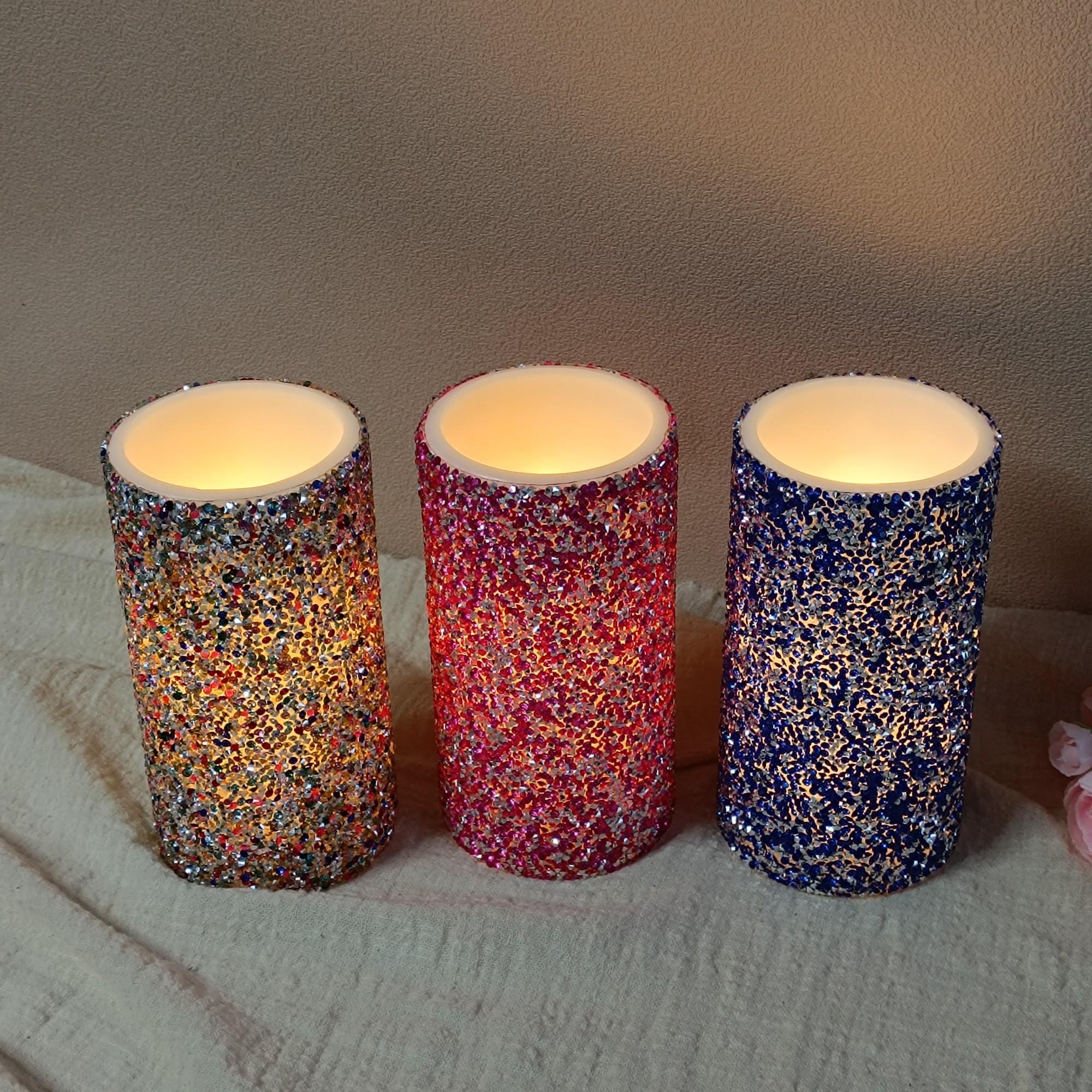 6 Inch LED Pillar Candles,Flameless Rhinestone Candles with Remote Control and Timer，Battery Operated Flickering for Home Decor Christmas